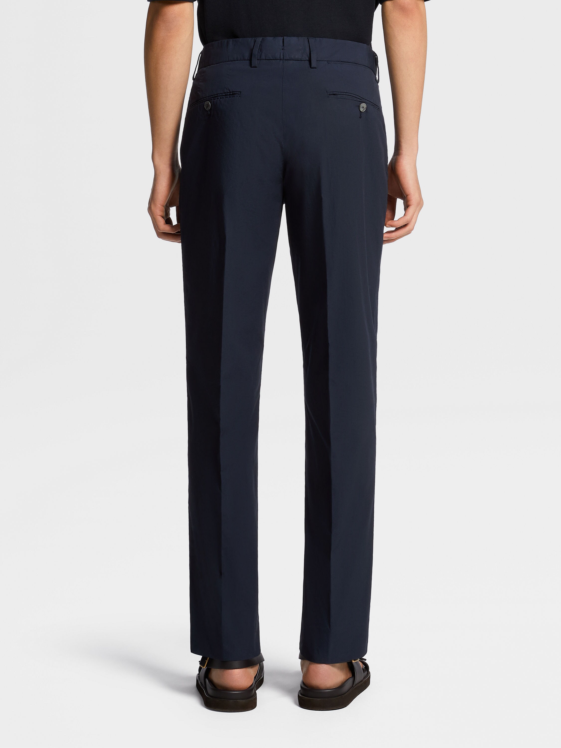 Navy Blue Stretch Cotton Pants Product detail photo #2