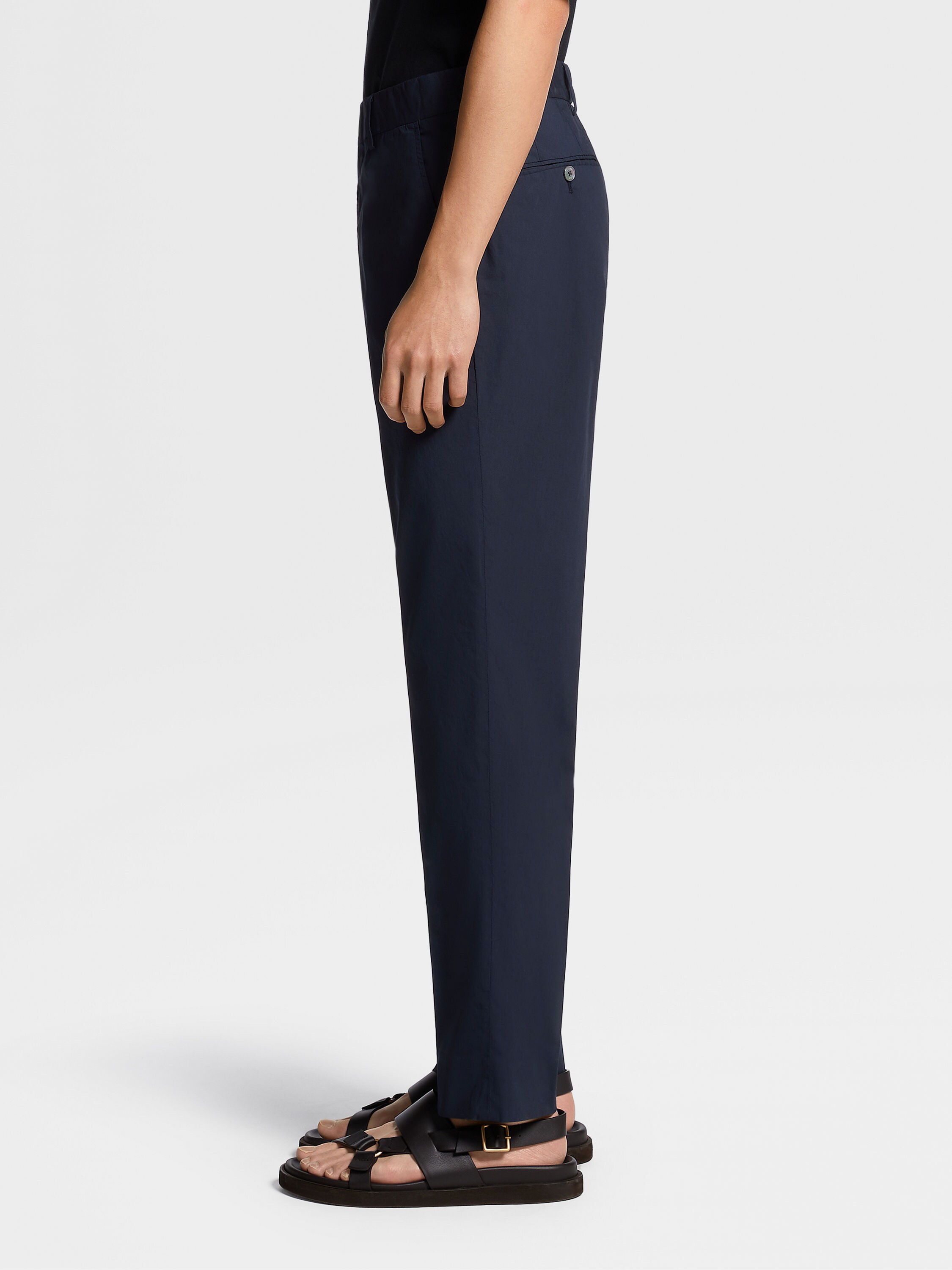 Navy Blue Stretch Cotton Pants Product detail photo #3