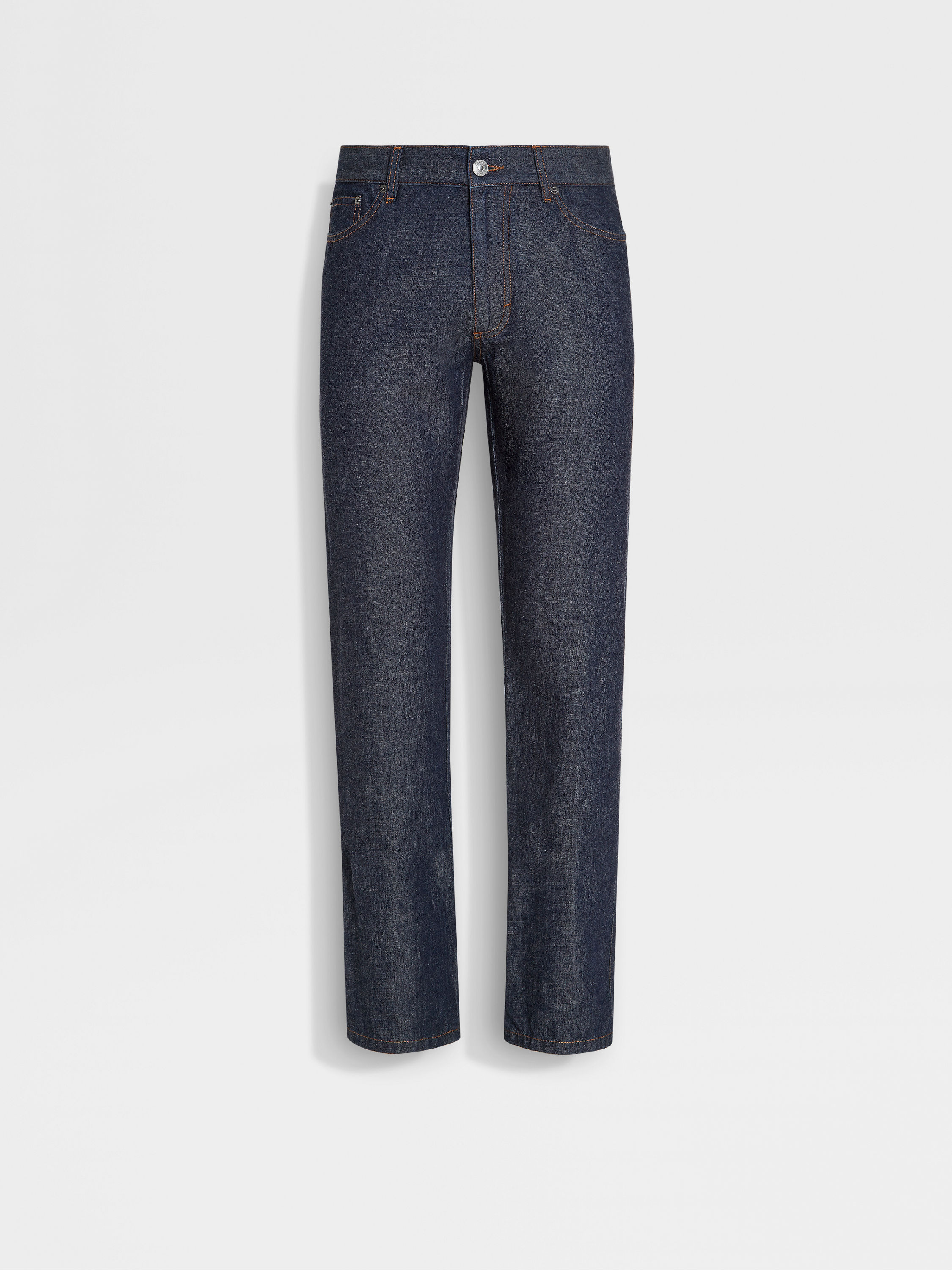 Dark Blue Rinse-washed Cotton and Linen Roccia Jeans