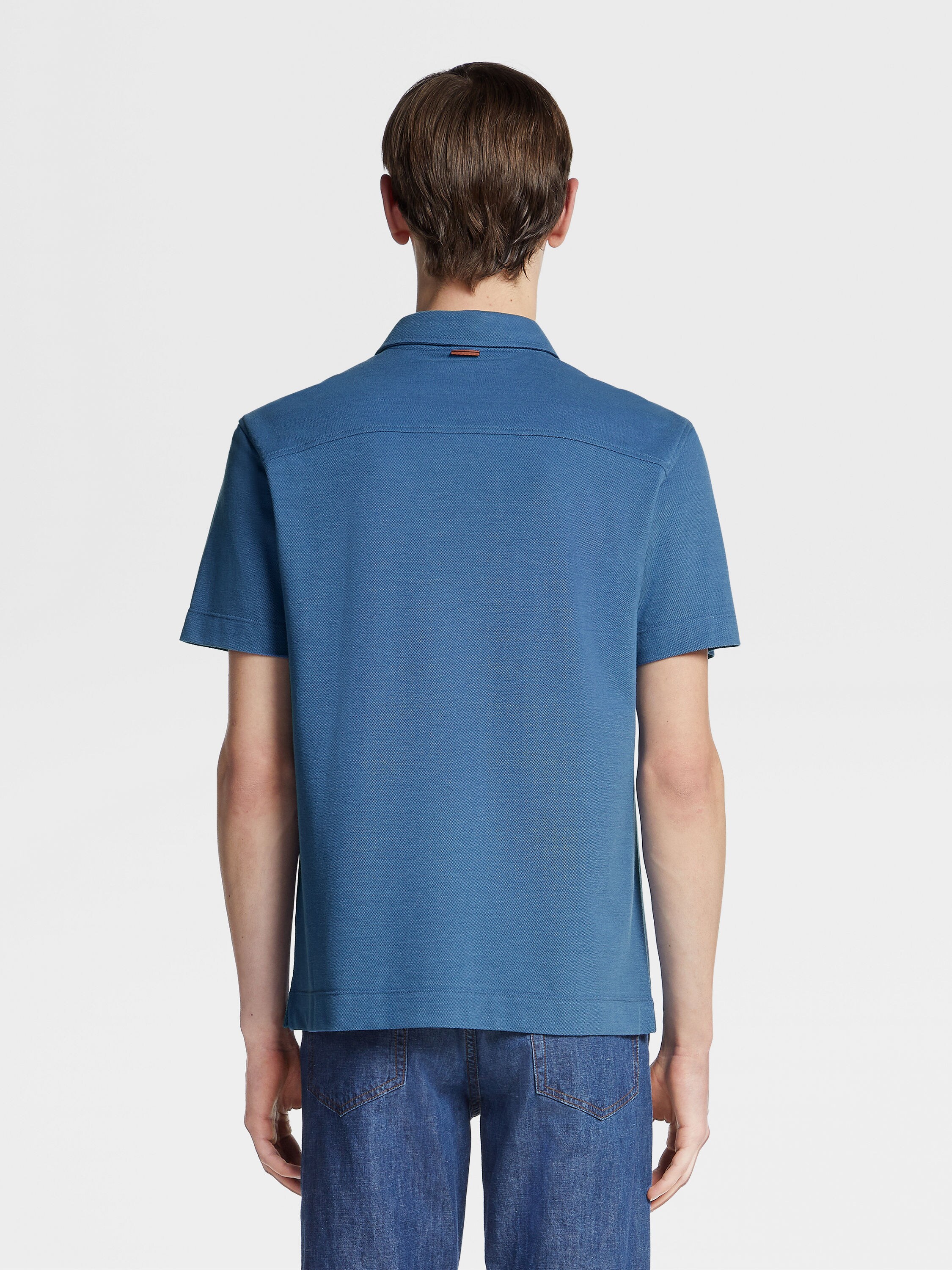 蓝色棉及桑蚕丝 Polo 衫 产品细节图 #2