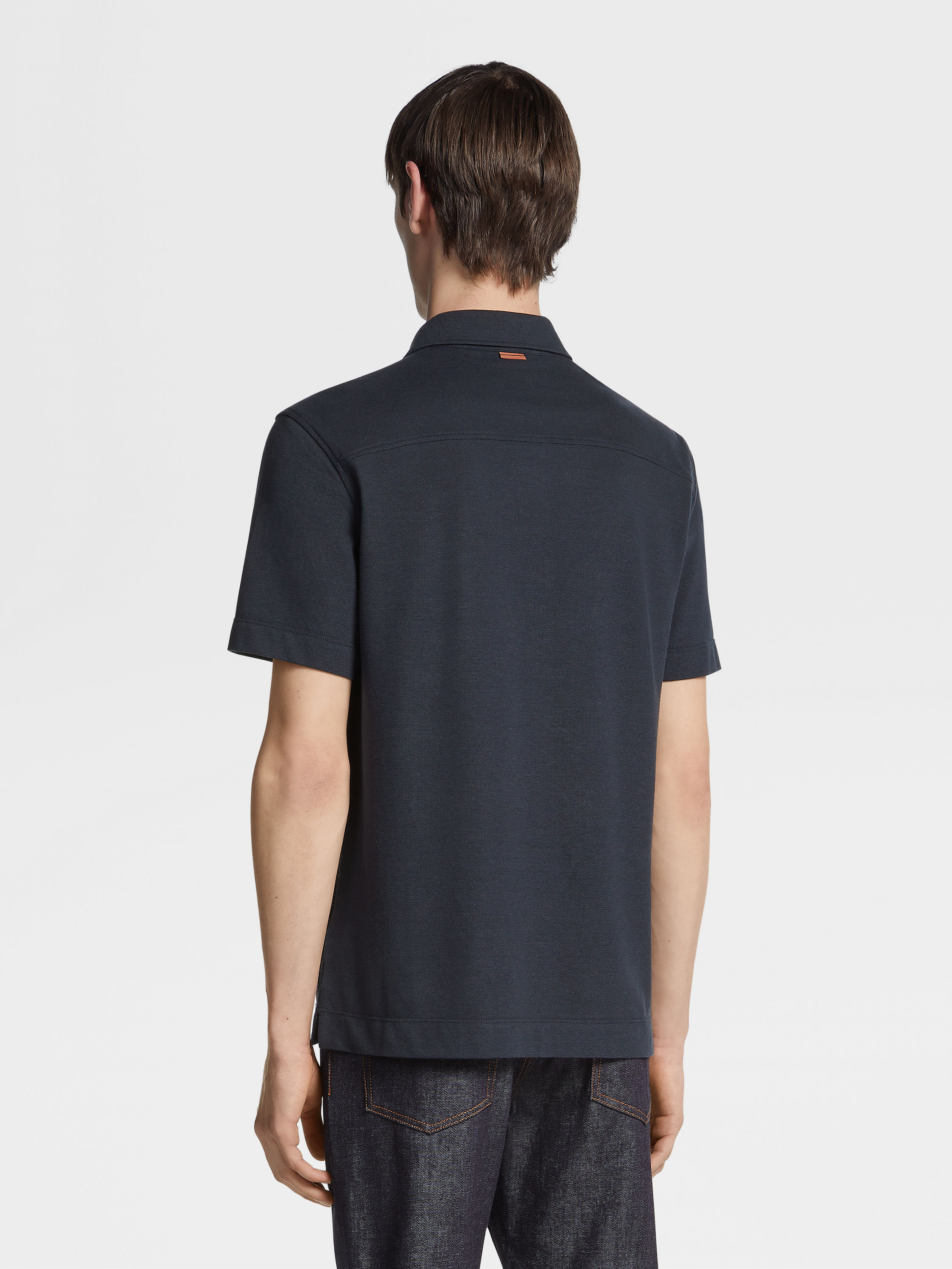 海军蓝棉及桑蚕丝 Polo 衫 产品细节图 #2