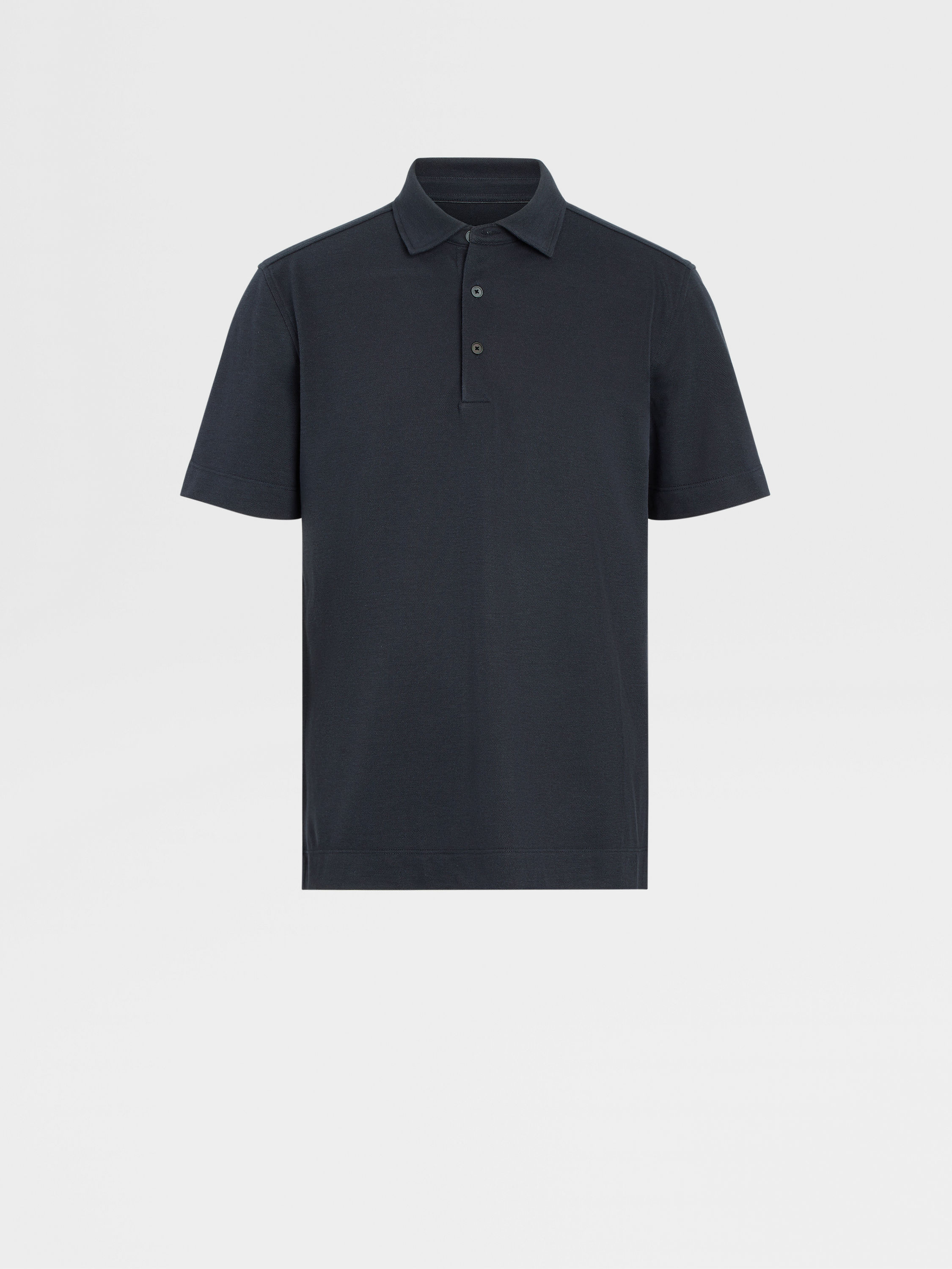 Navy Blue Cotton and Silk Polo Shirt