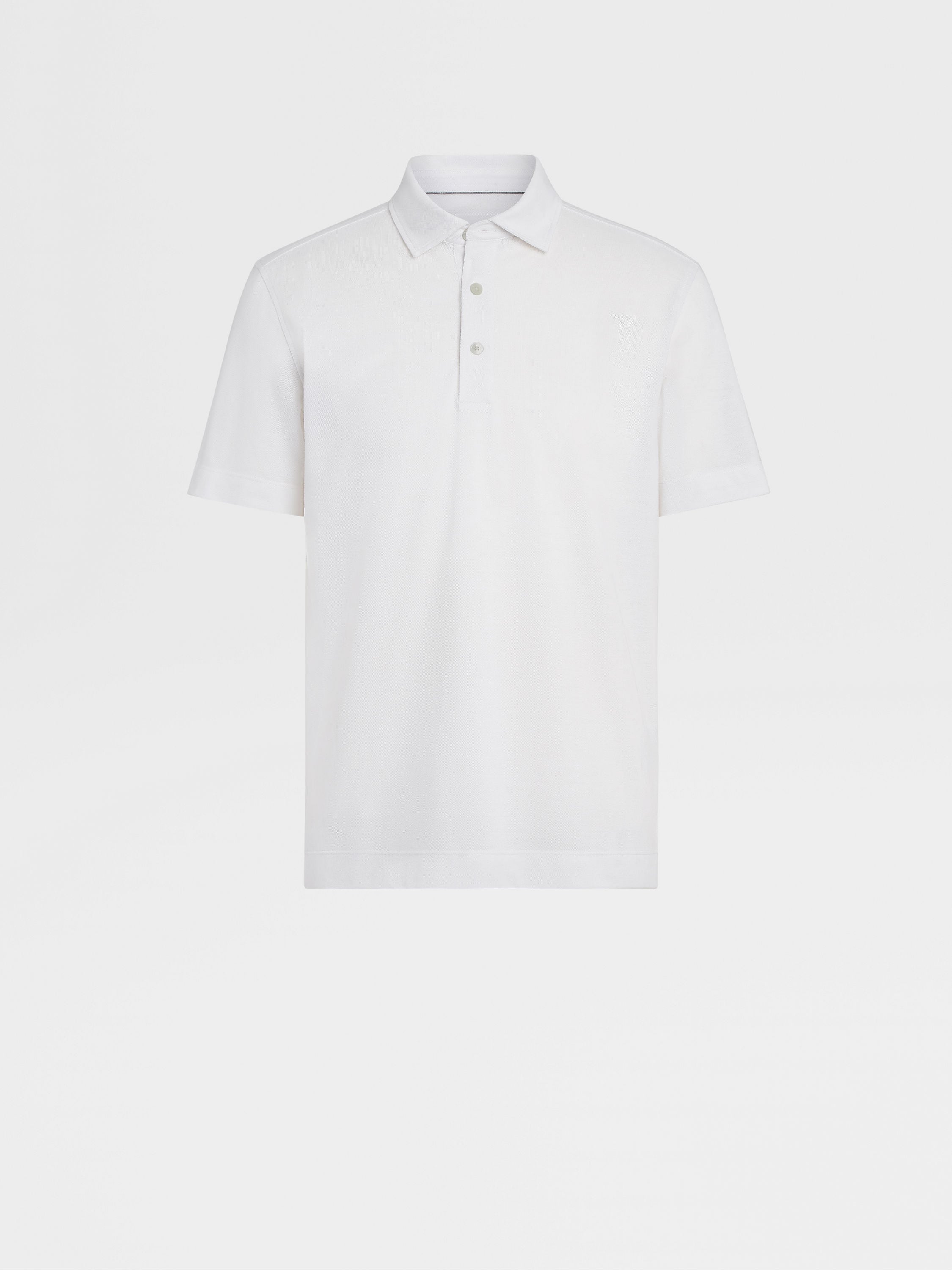 Optical White Cotton and Silk Polo Shirt