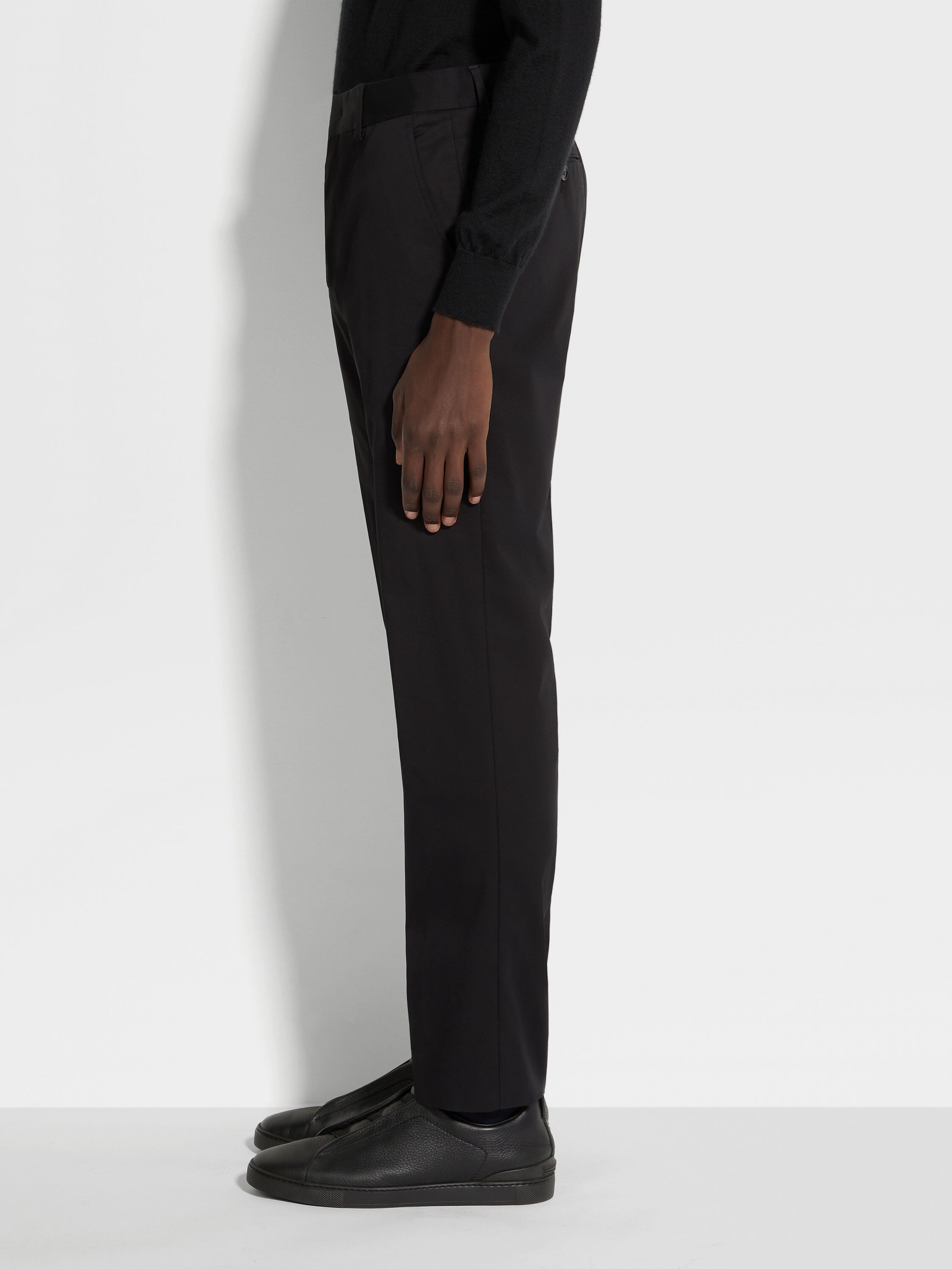 黑色弹力棉质长裤 产品细节图 #2