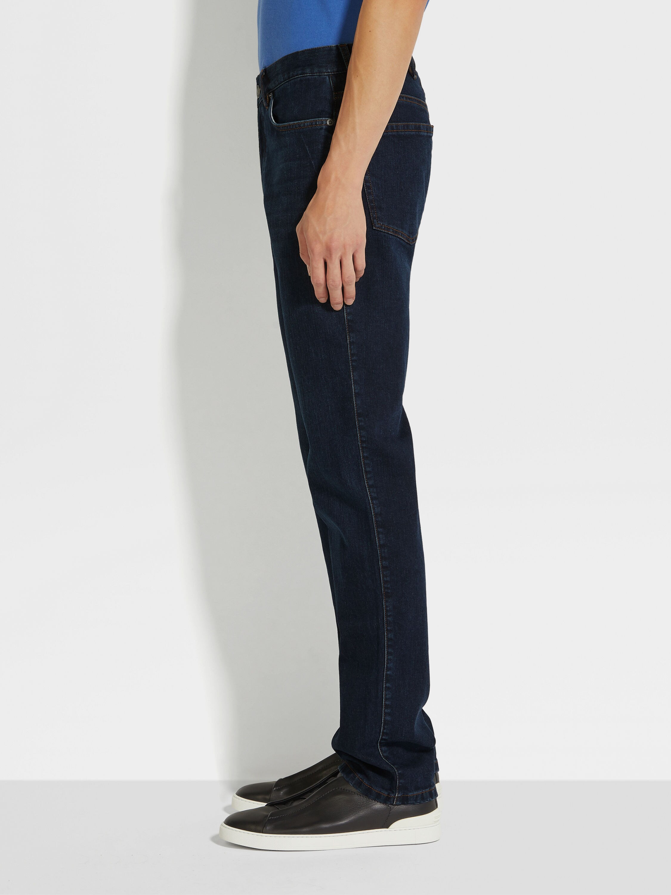 Dark Blue Rinse-washed Stretch Cotton Roccia Jeans Product detail photo #3