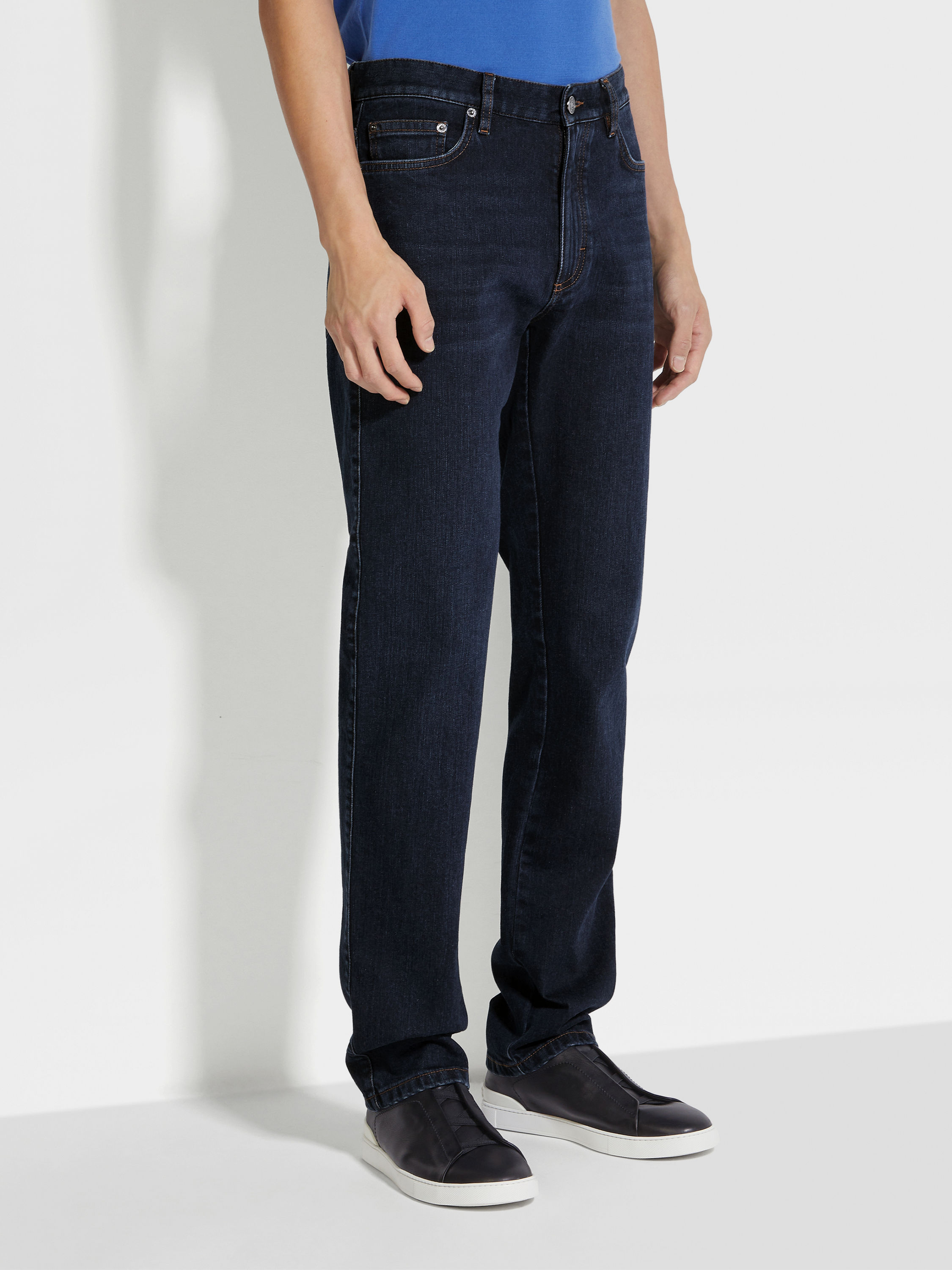 Dark Blue Rinse-washed Stretch Cotton Roccia Jeans Product detail photo #4