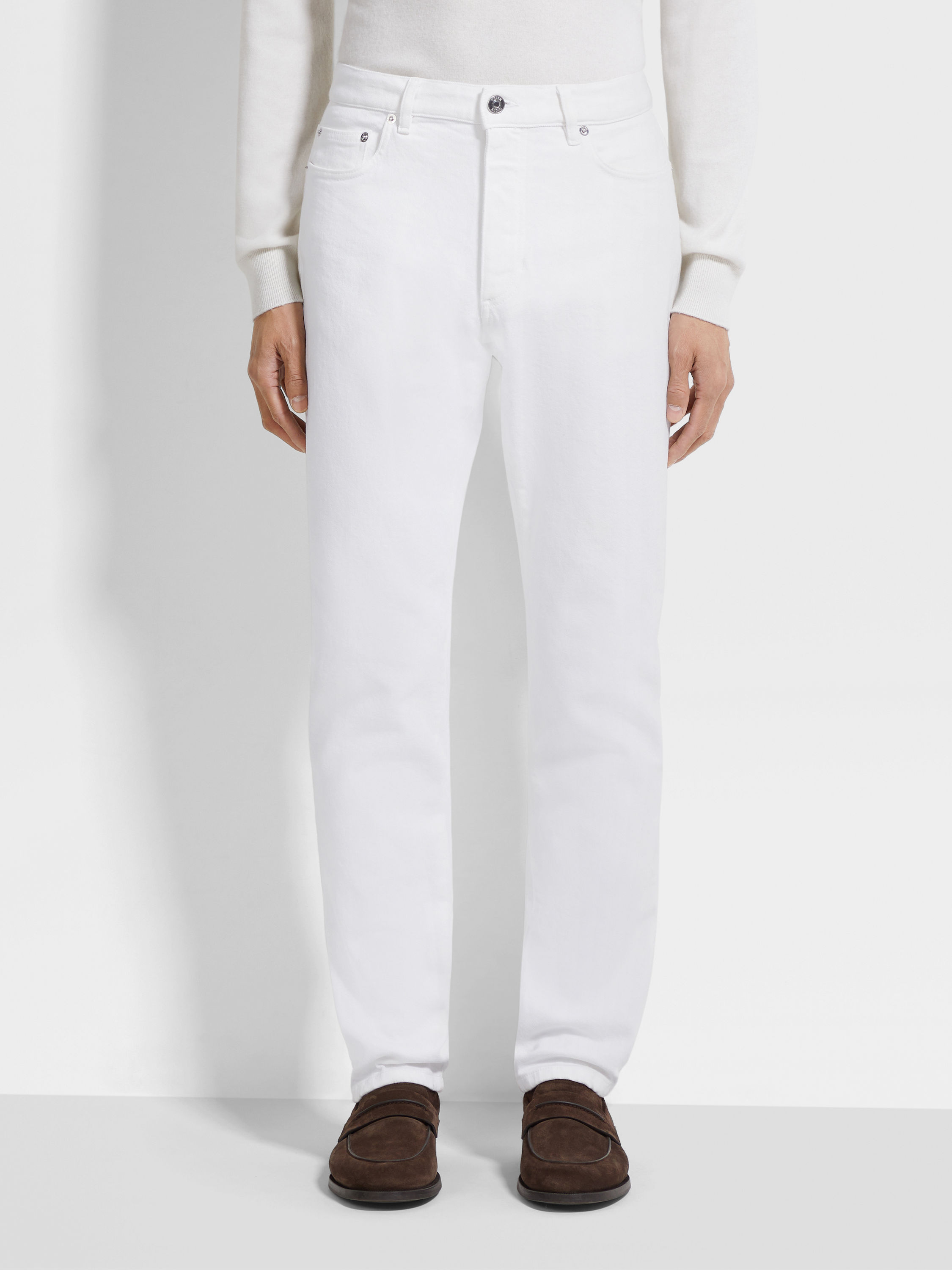 White Rinse-washed Stretch Cotton Roccia Jeans Product detail photo #4