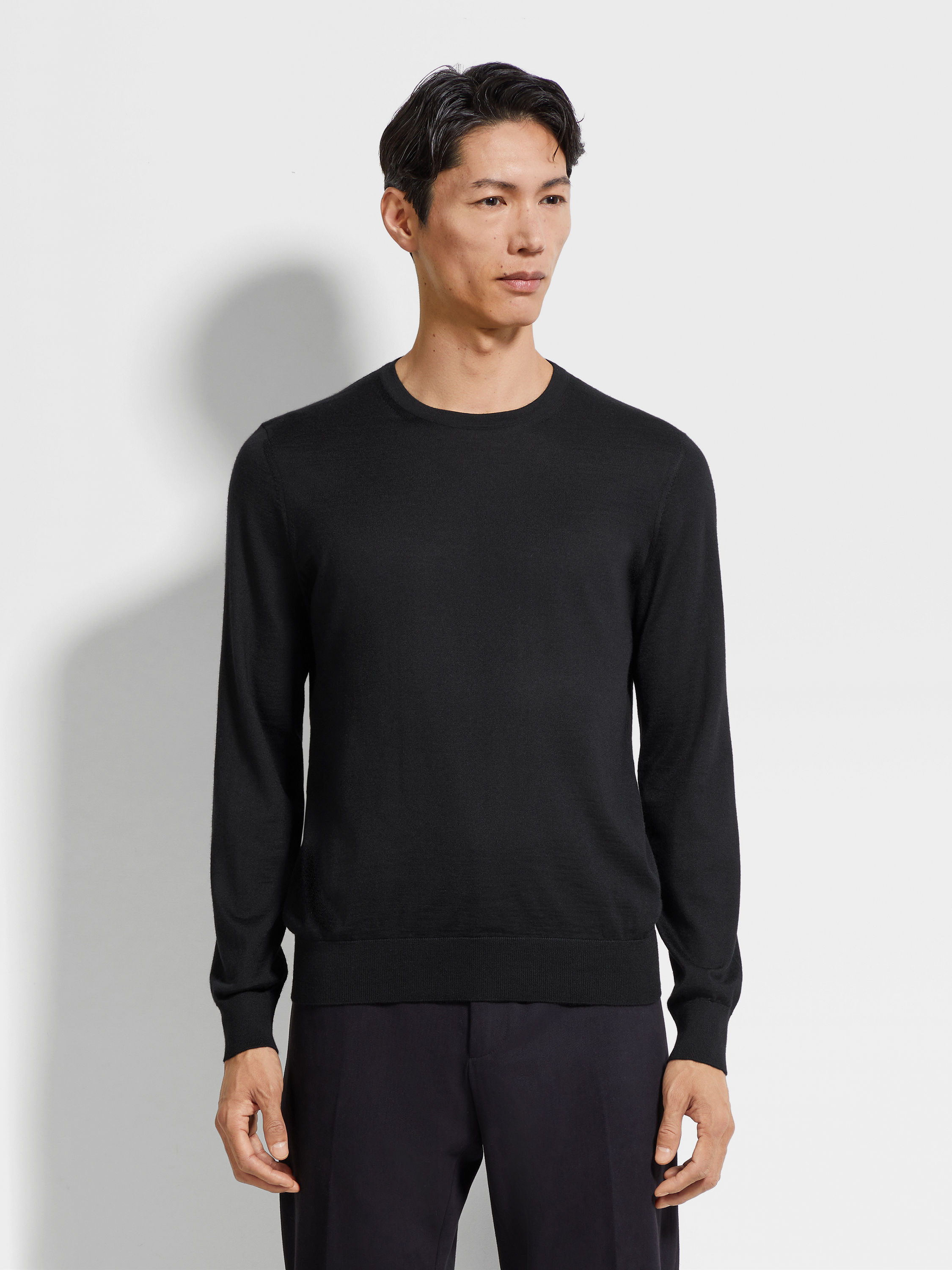 黑色 Cashseta 针织圆领毛衣 产品细节图 #3