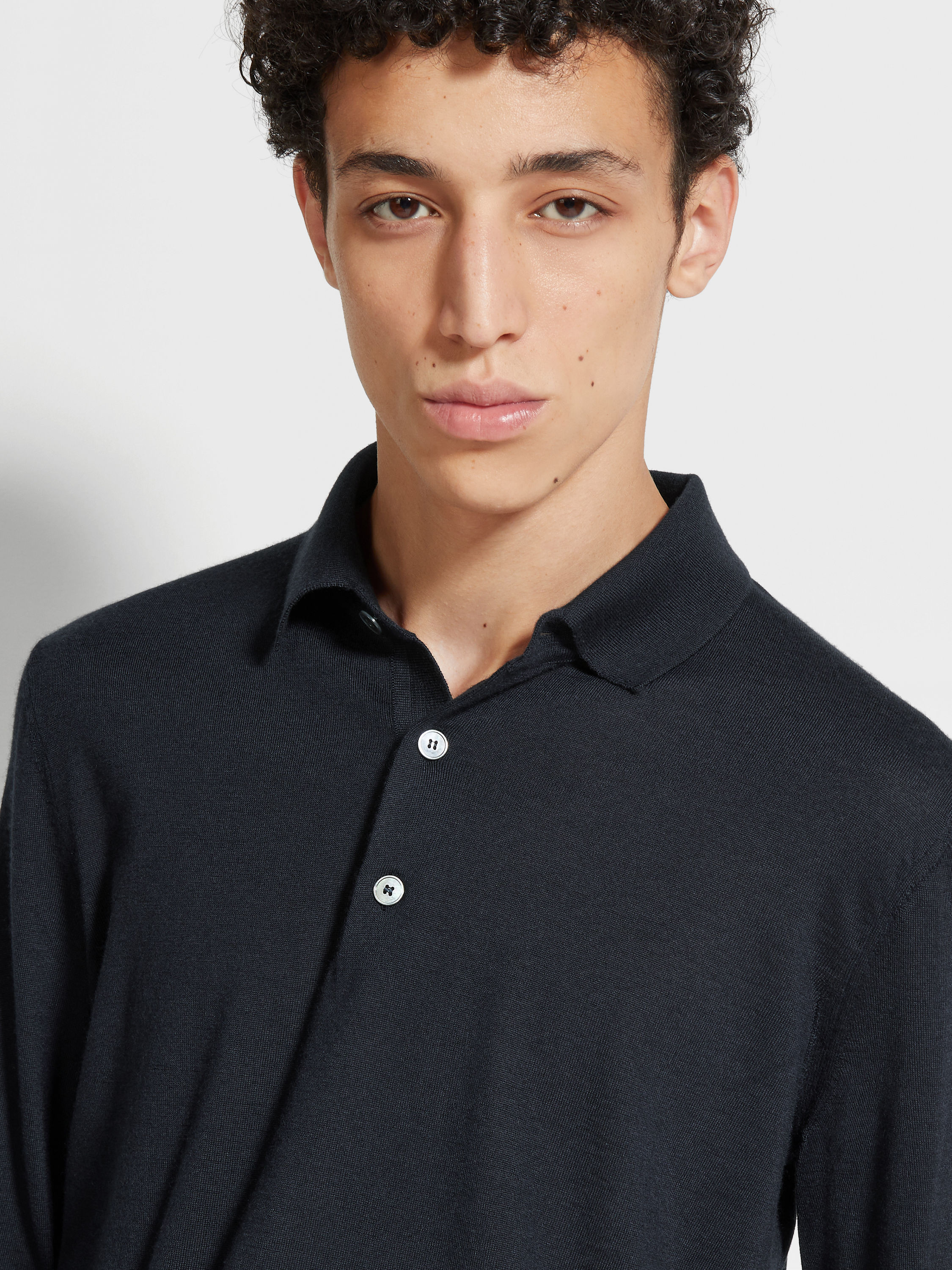 Navy Blue Mélange Cashseta Polo Shirt Product detail photo #1