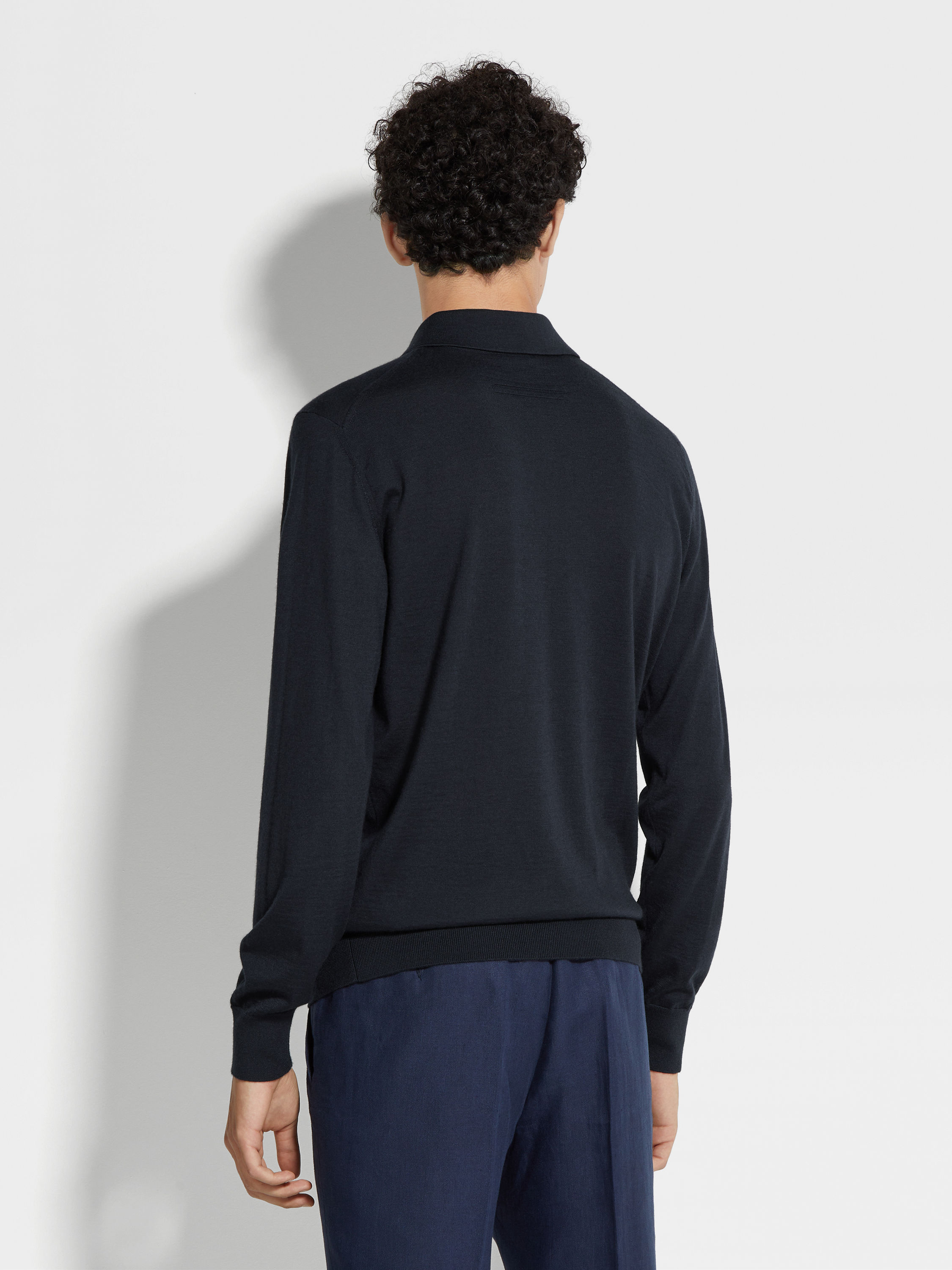 Navy Blue Mélange Cashseta Polo Shirt Product detail photo #4