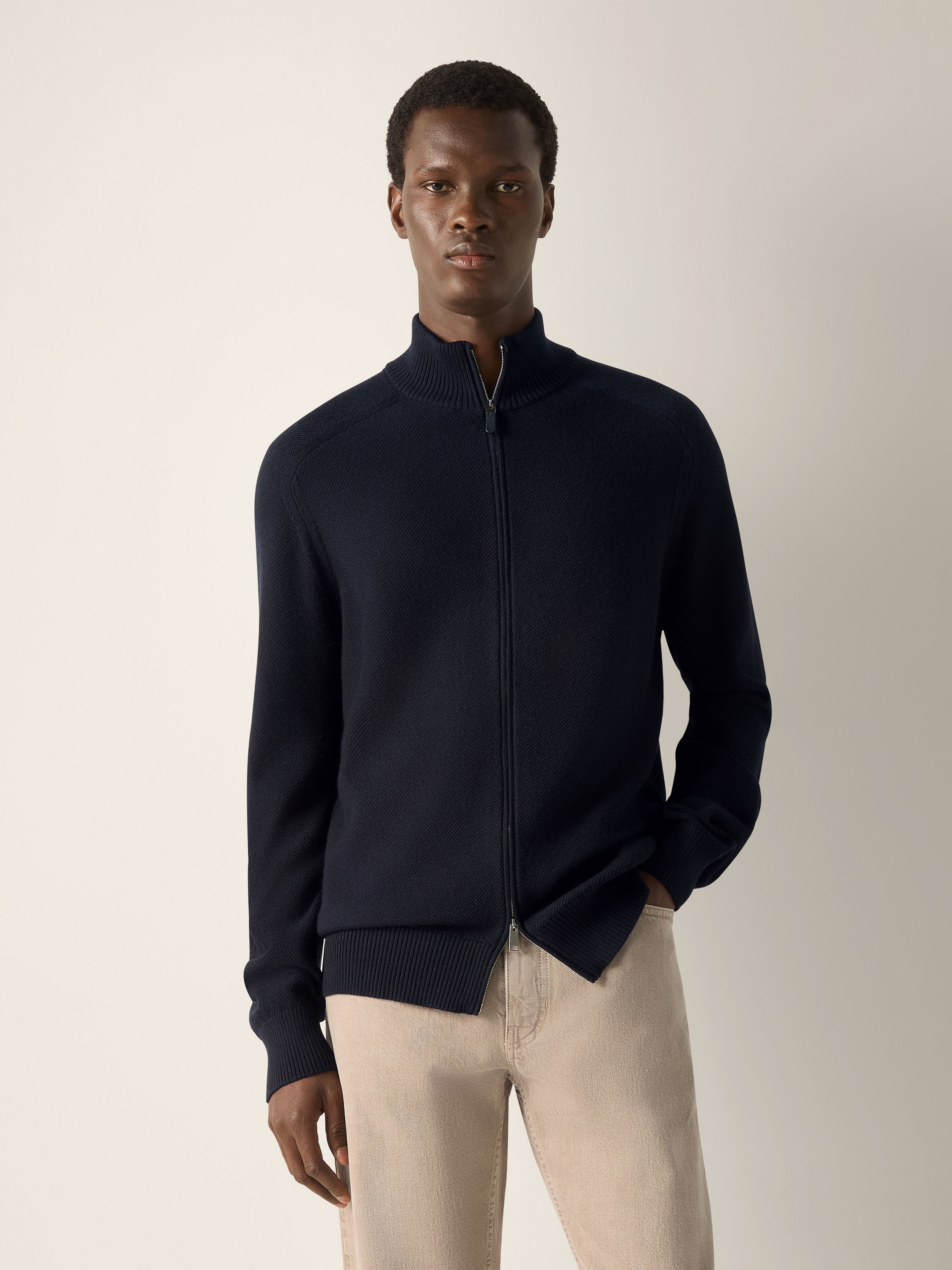 Navy Blue Cashseta Full Zip Cardigan Product detail photo #3