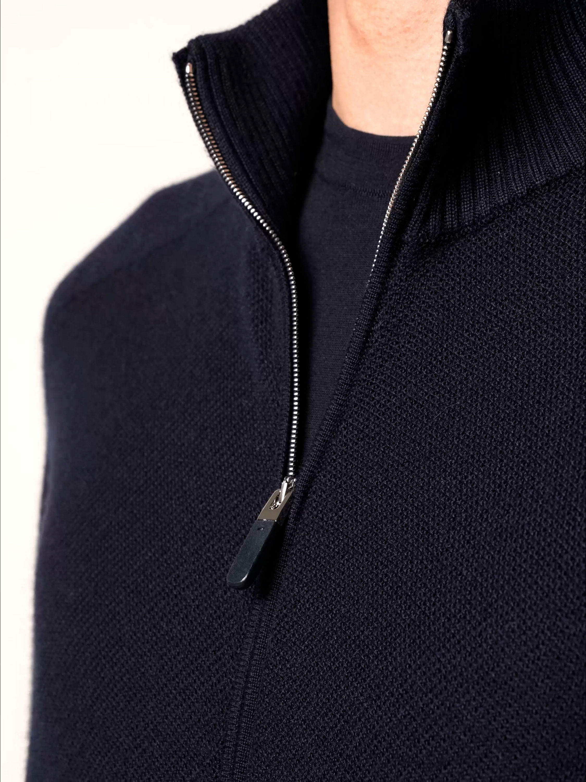 Navy Blue Cashseta Full Zip Cardigan