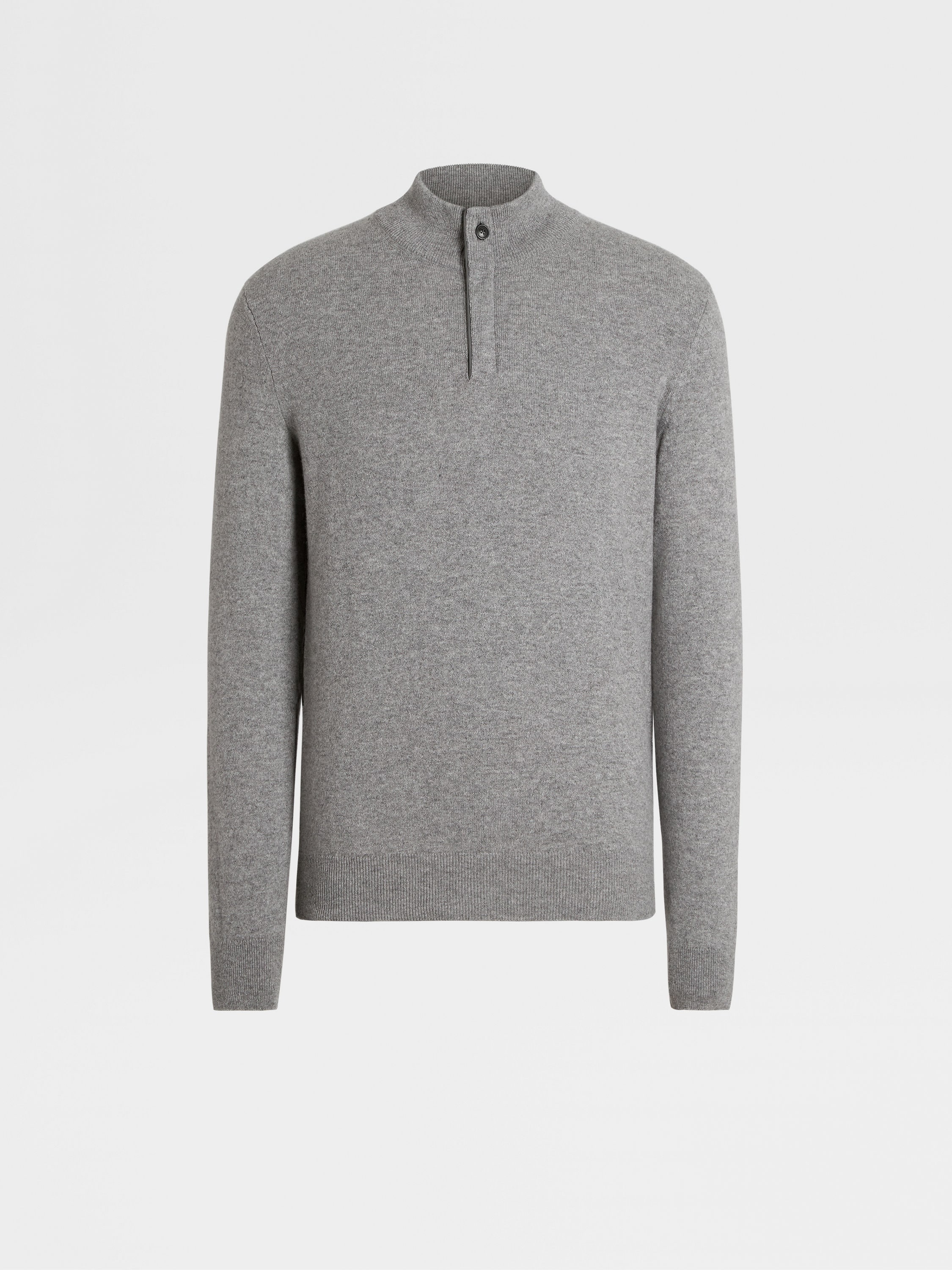 Grey Mélange Oasi Cashmere Zip Mock Neck Sweater