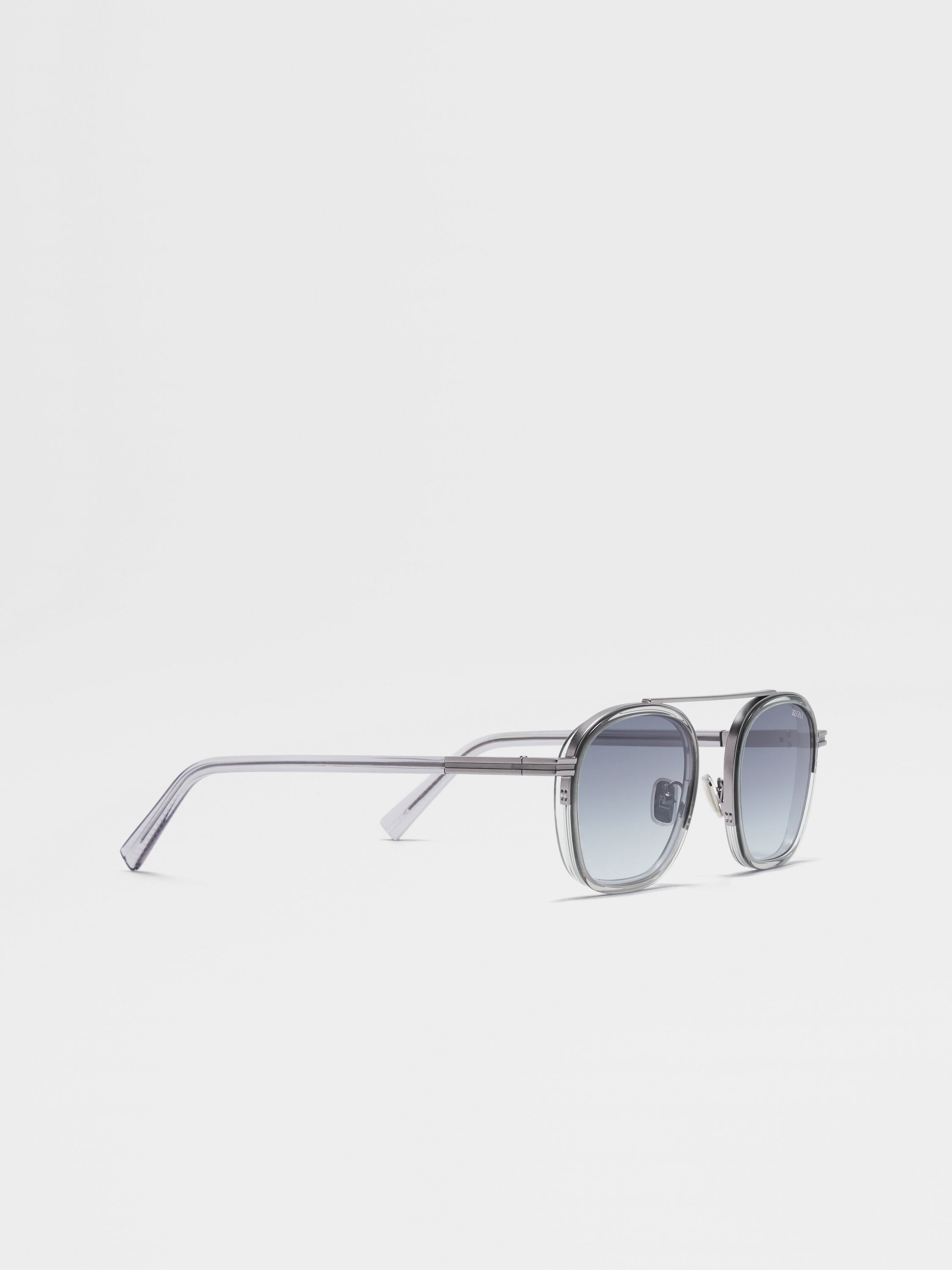 Transparent Light Grey Orizzonte I Acetate and Metal Sunglasses Product detail photo #2