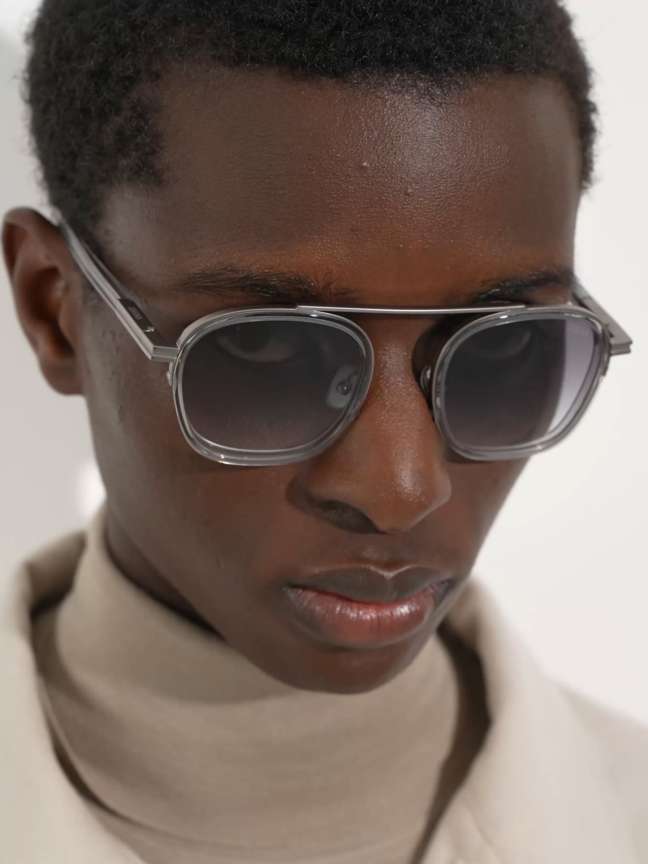Transparent Light Grey Orizzonte I Acetate and Metal Sunglasses
