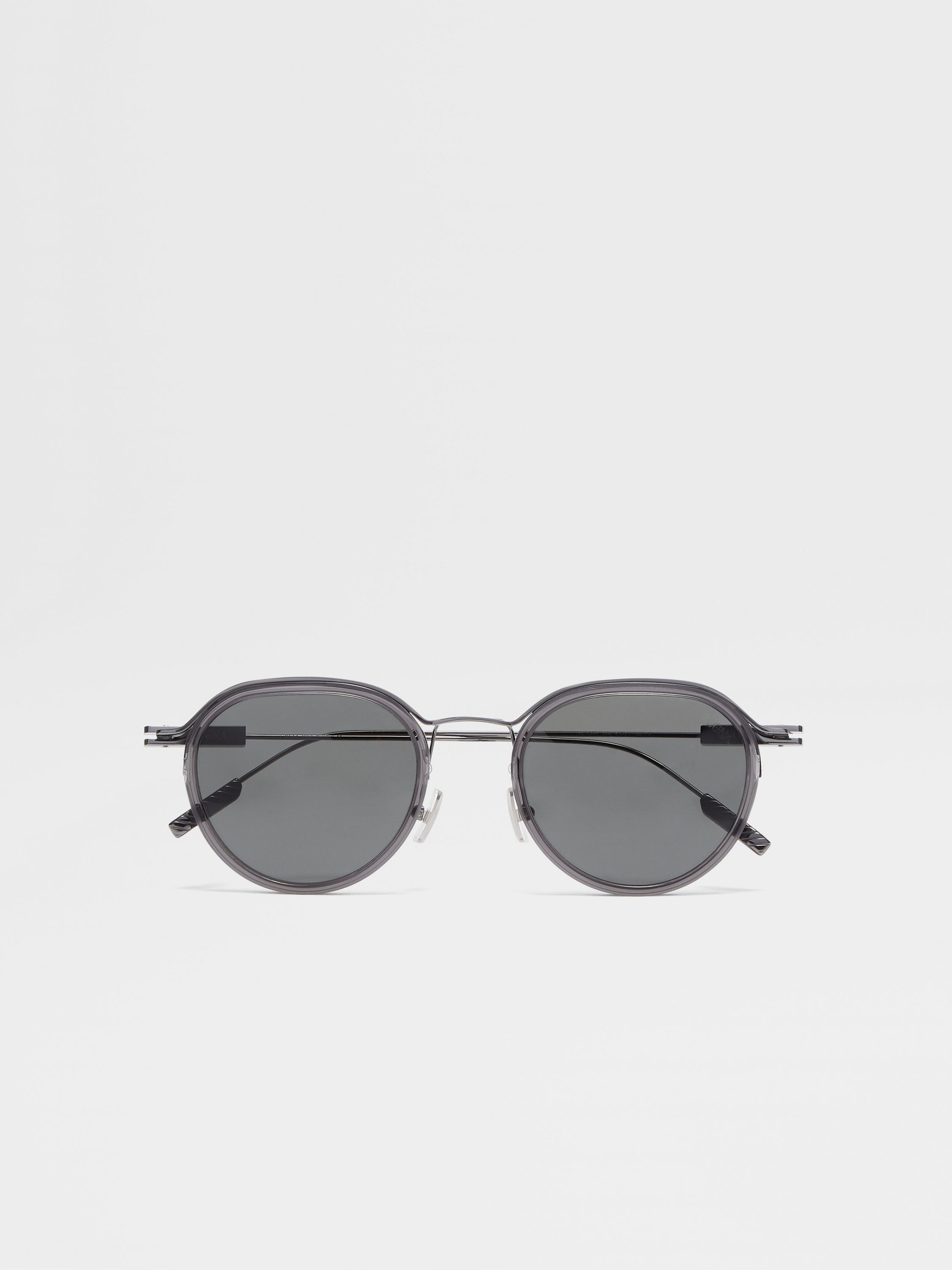Transparent Grey and Dark Ruthenium Acetate and Metal Sunglasses