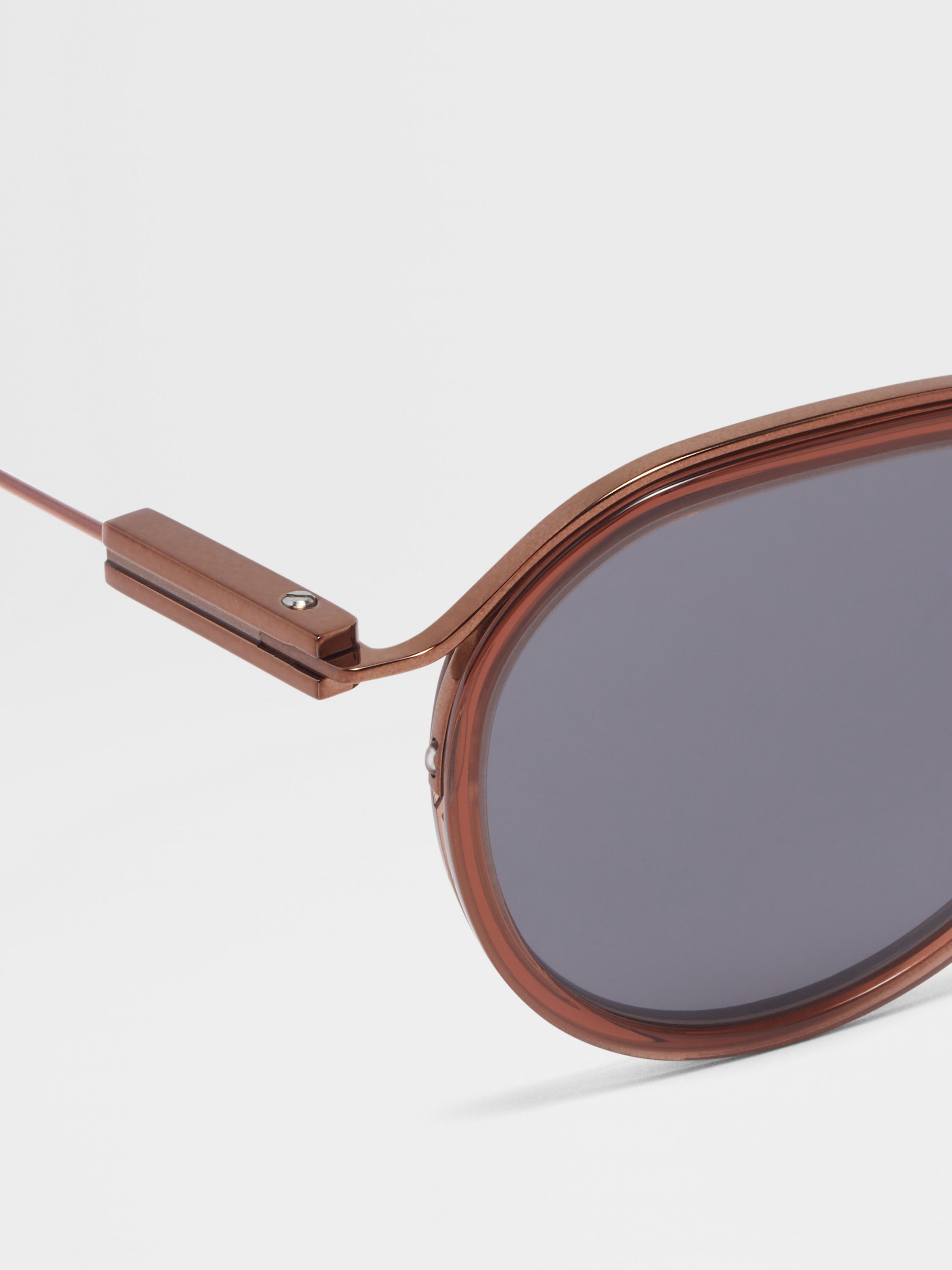 Transparent Brown Acetate and Metal Sunglasses Product detail photo #1