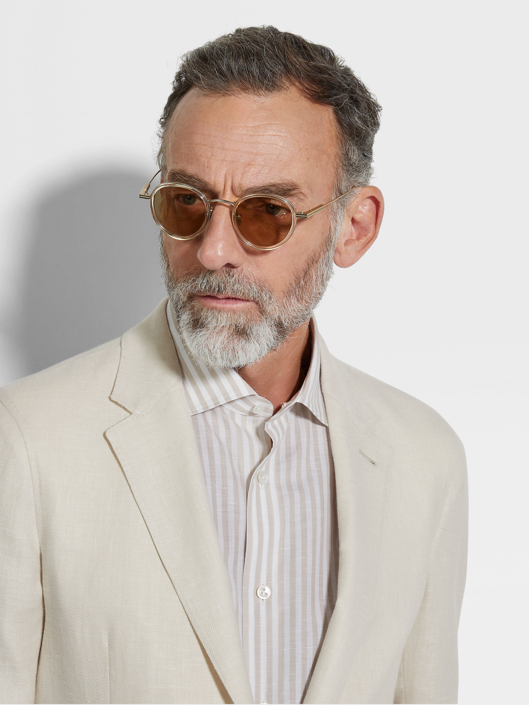 Transparent Light Beige Titanium and Acetate Sunglasses Product detail photo #3