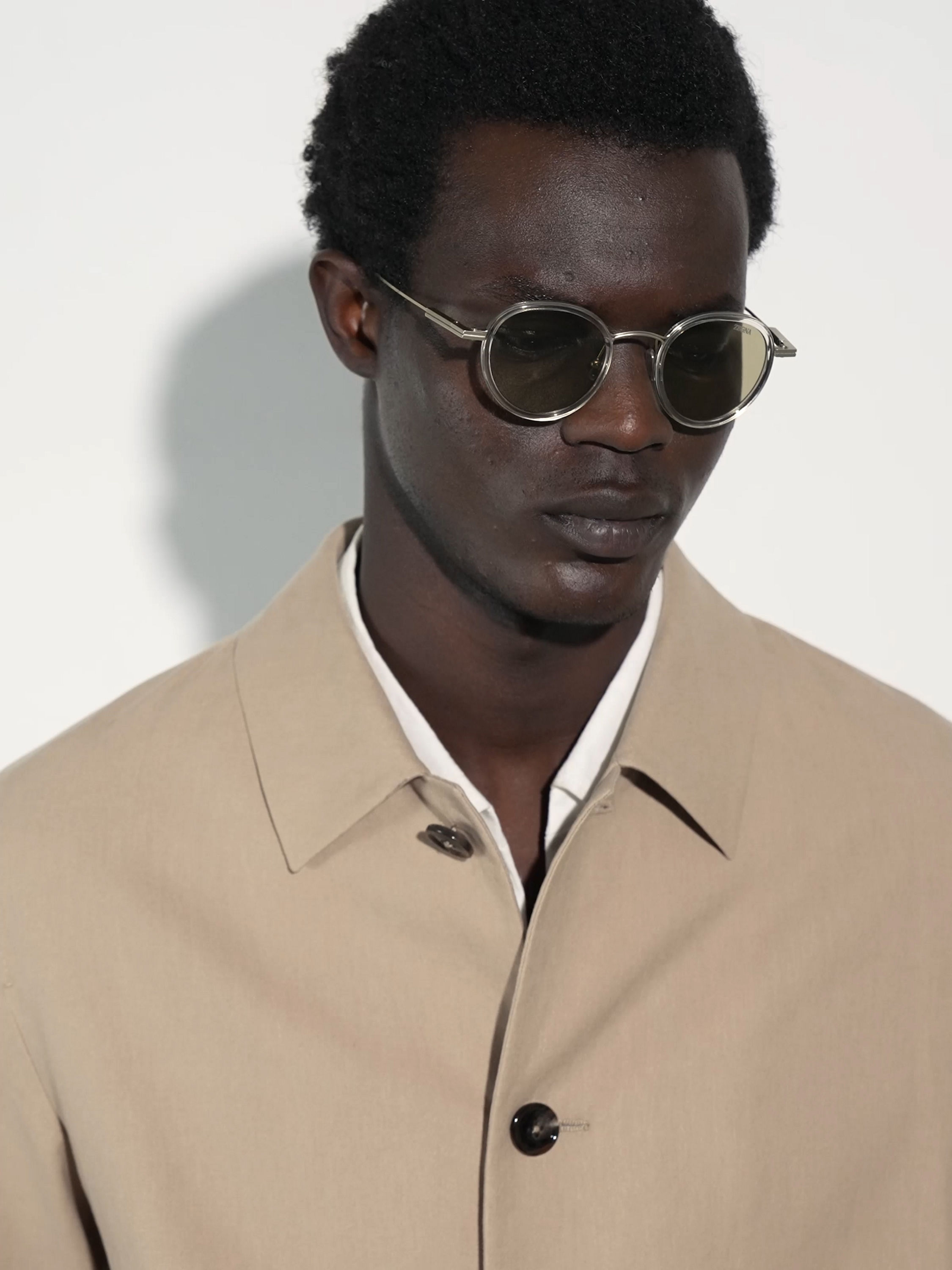 Transparent Light Beige Titanium and Acetate Sunglasses