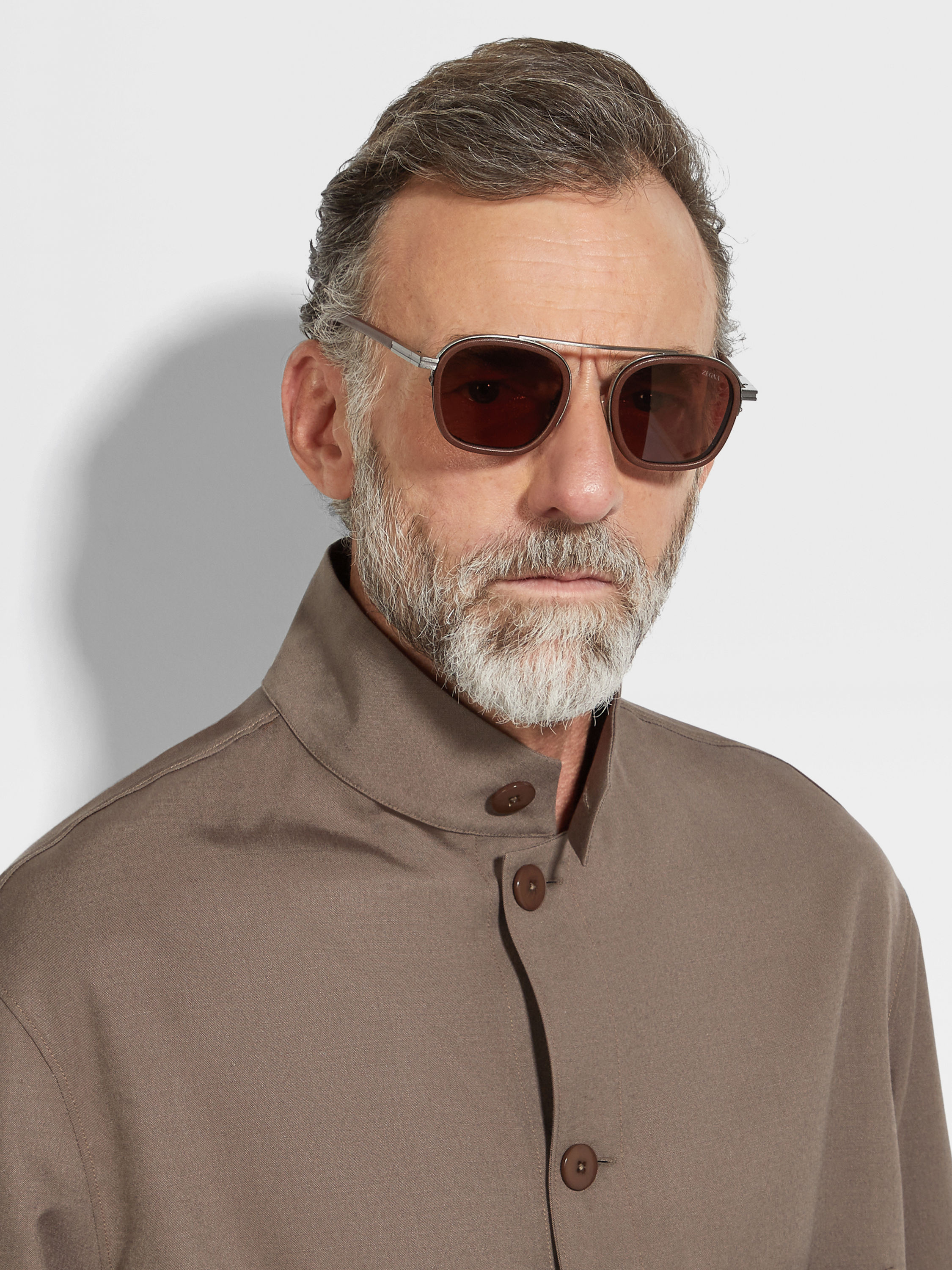 深棕色 Orizzonte I 金属醋酸纤维和皮革太阳镜 產品細節圖 #3