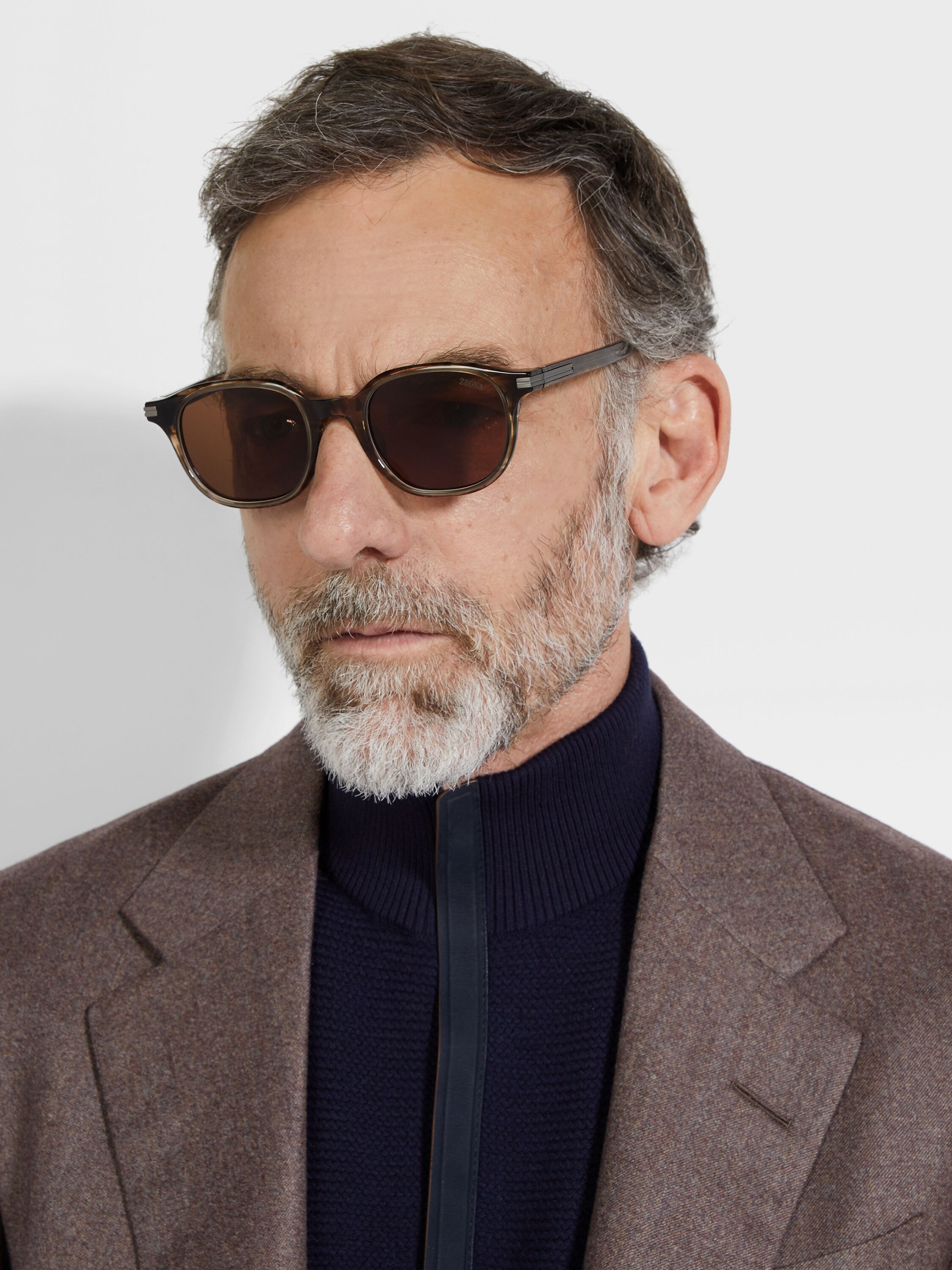 Transparent Havana Dark Brown Acetate and Titanium Sunglasses Product detail photo #3