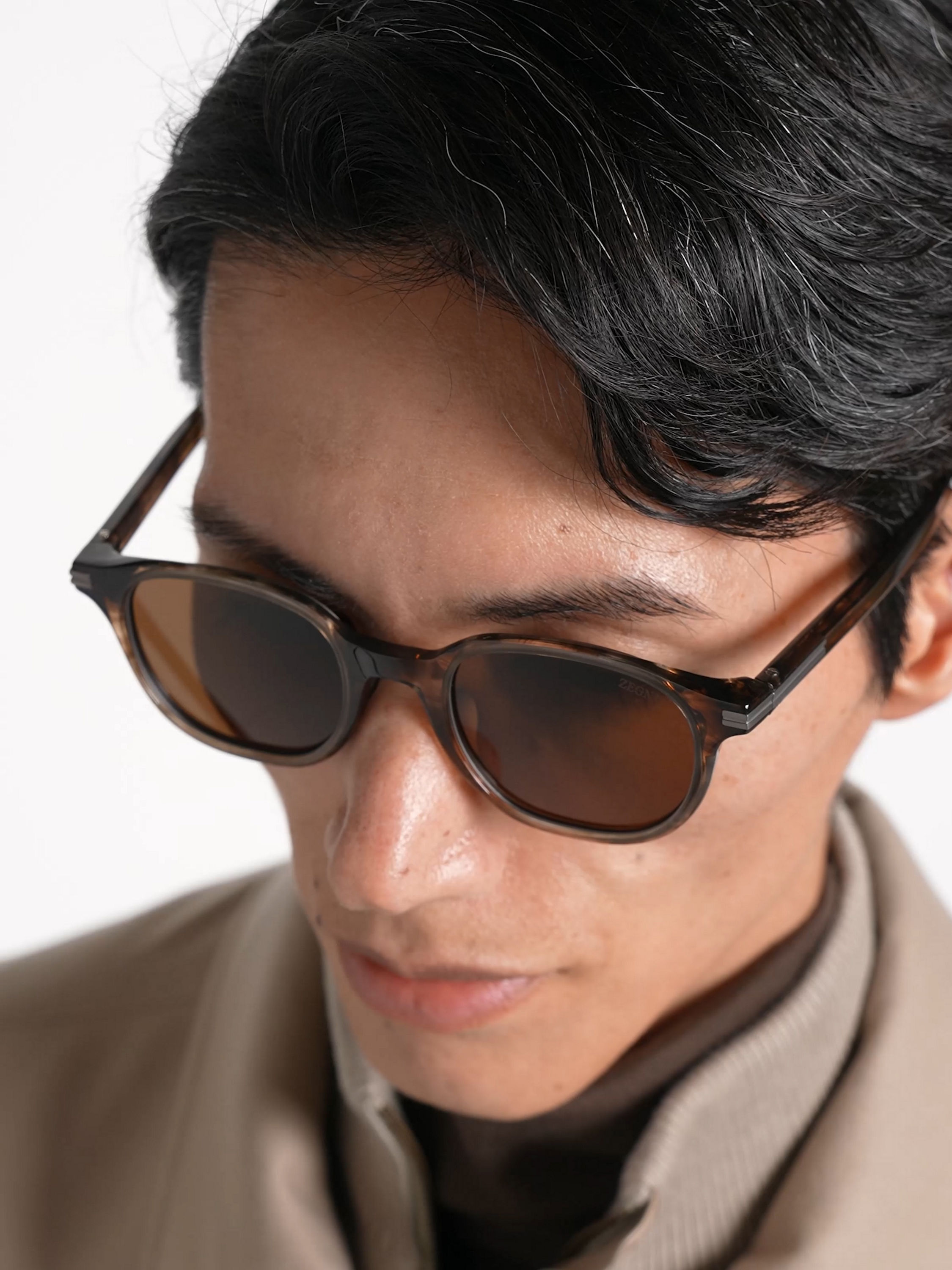 Transparent Havana Dark Brown Acetate and Titanium Sunglasses
