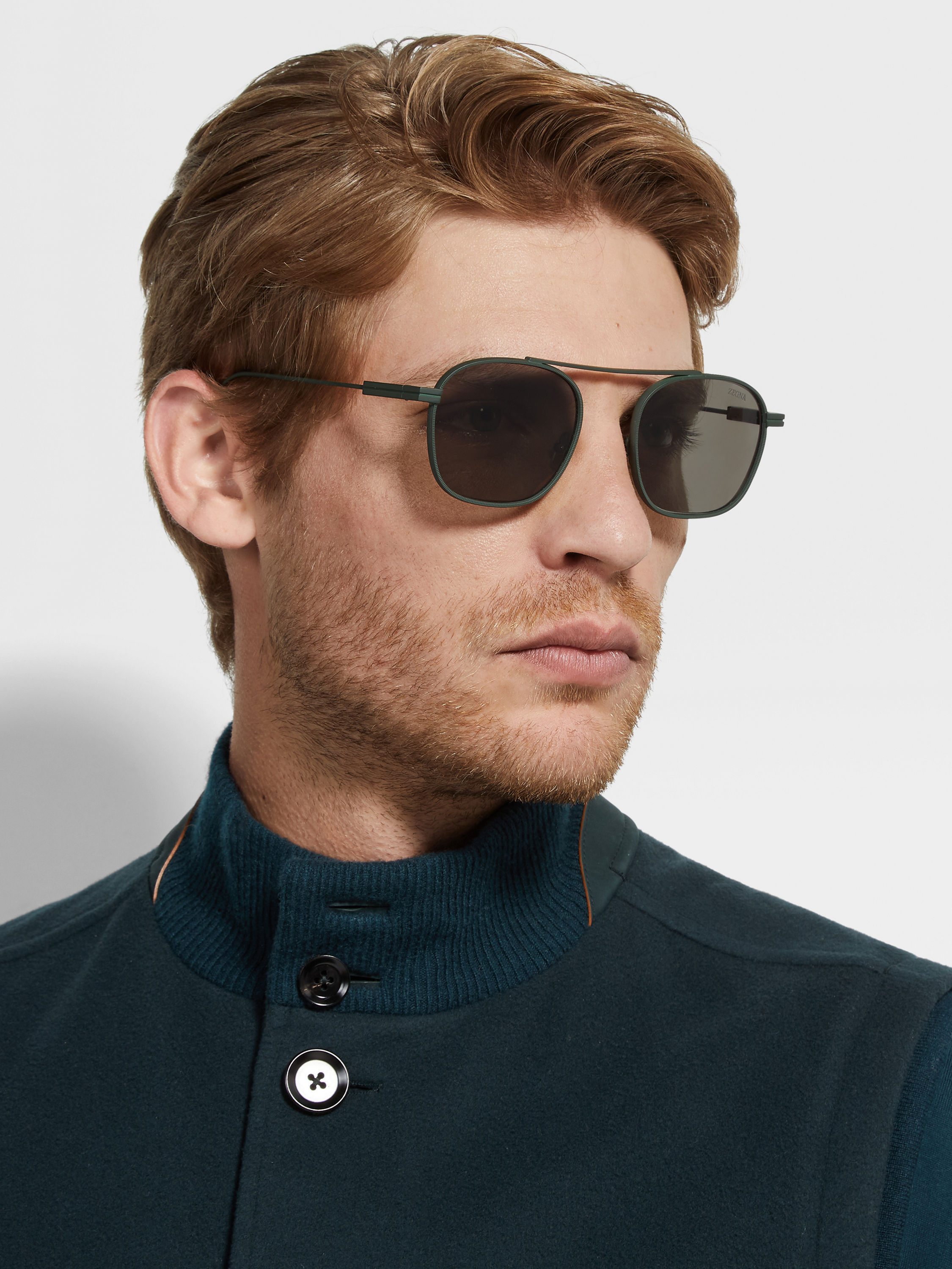 Dark Green Orizzonte I Metal Sunglasses Product detail photo #3