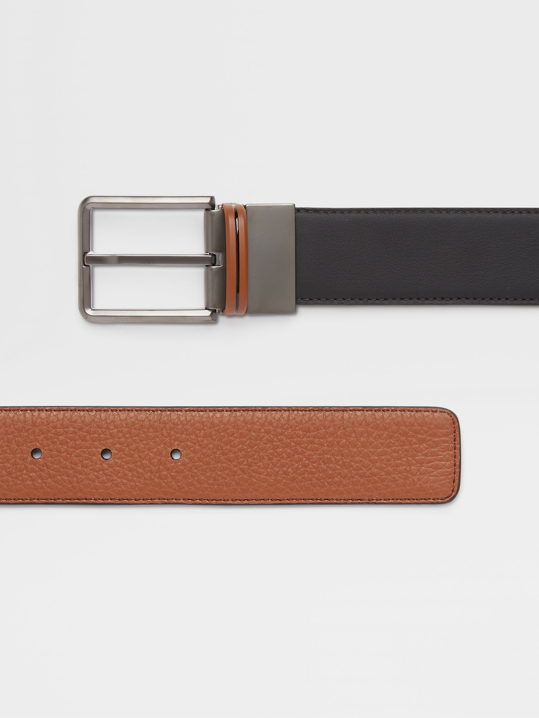 Black and Foliage Reversible Leather Belt Product detail photo #1