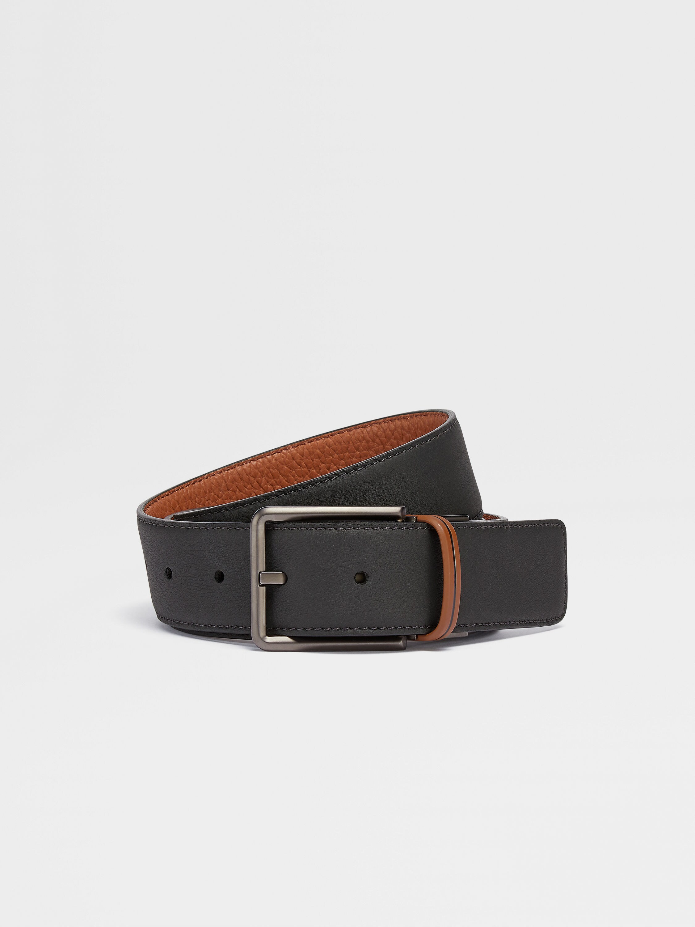 Black and Foliage Reversible Leather Belt Main product photo