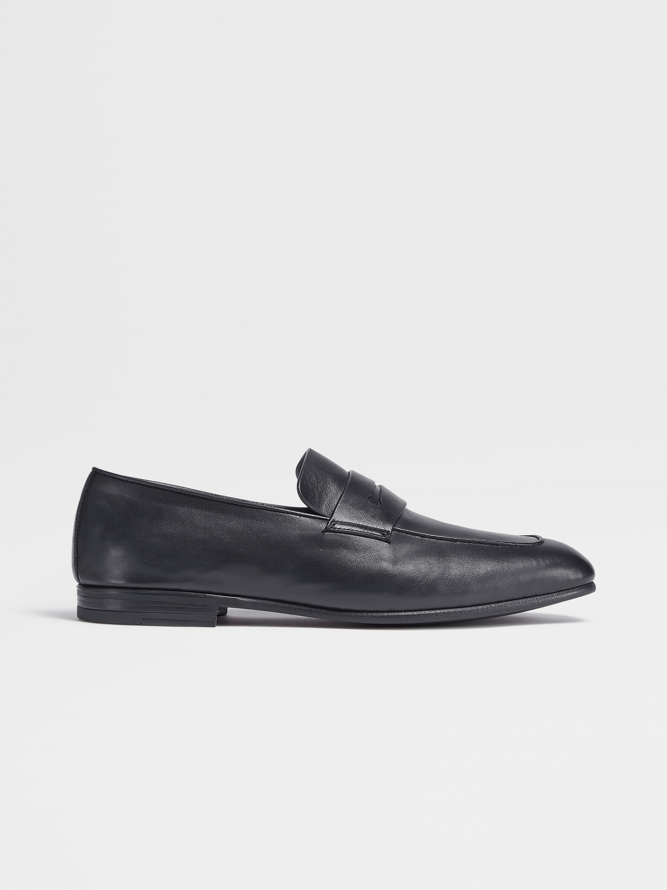 Navy Blue Leather L'Asola Loafers