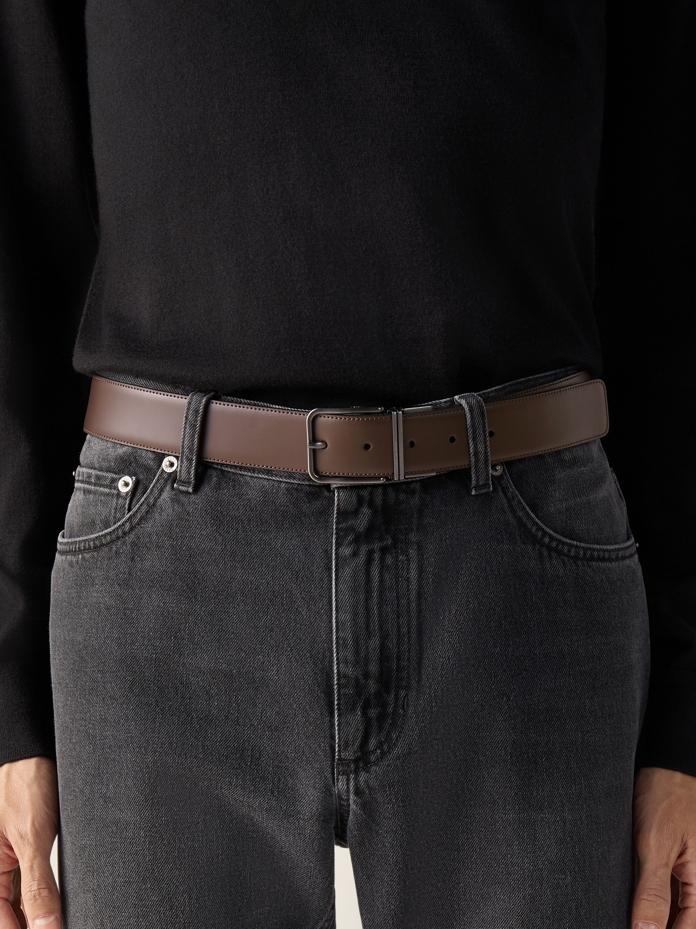 Dark Brown and Black Reversible Leather Belt Product detail photo #2