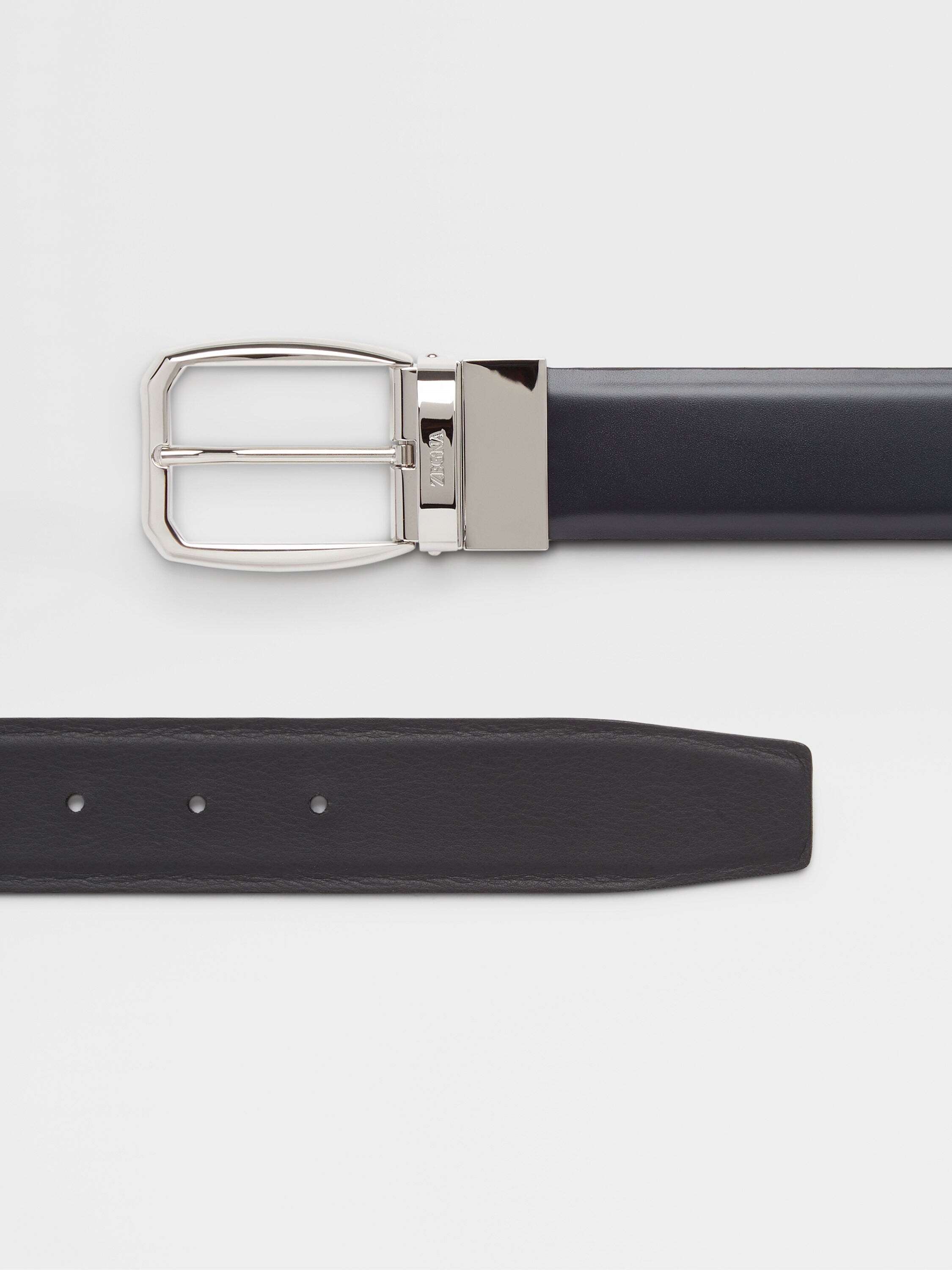 Blue and Black Leather Reversible Belt Product detail photo #1