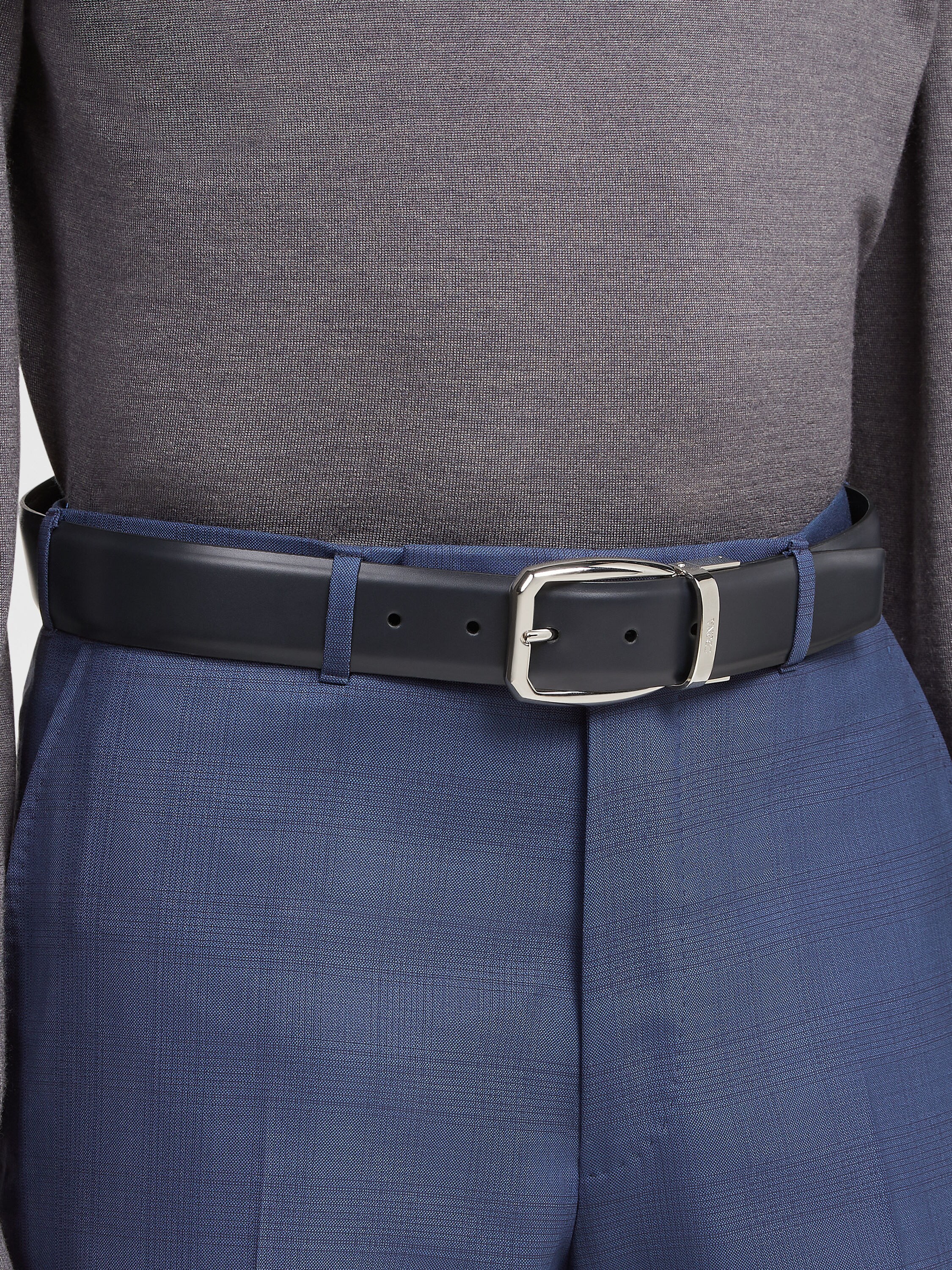 Blue and Black Leather Reversible Belt Product detail photo #2