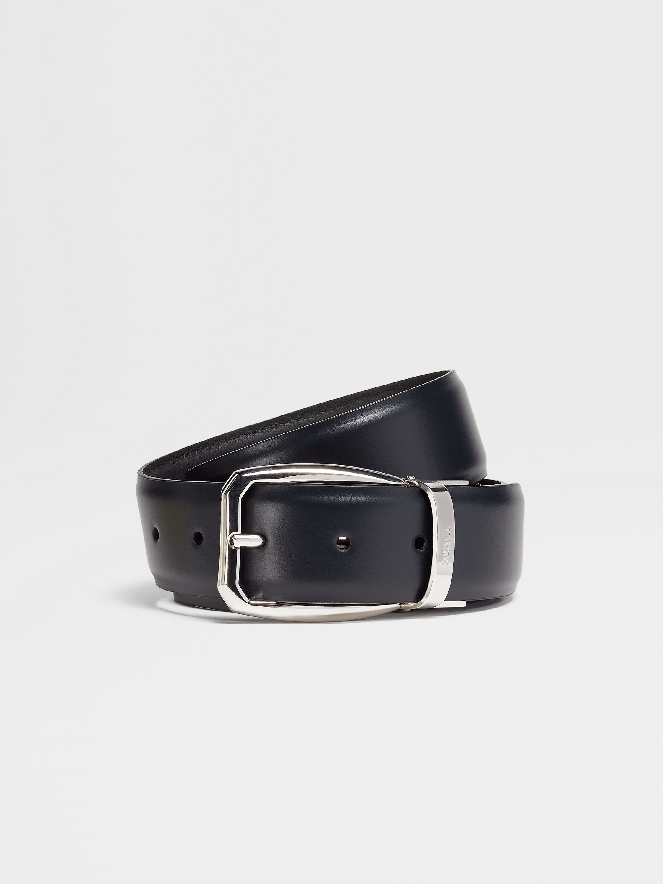 Blue and Black Leather Reversible Belt