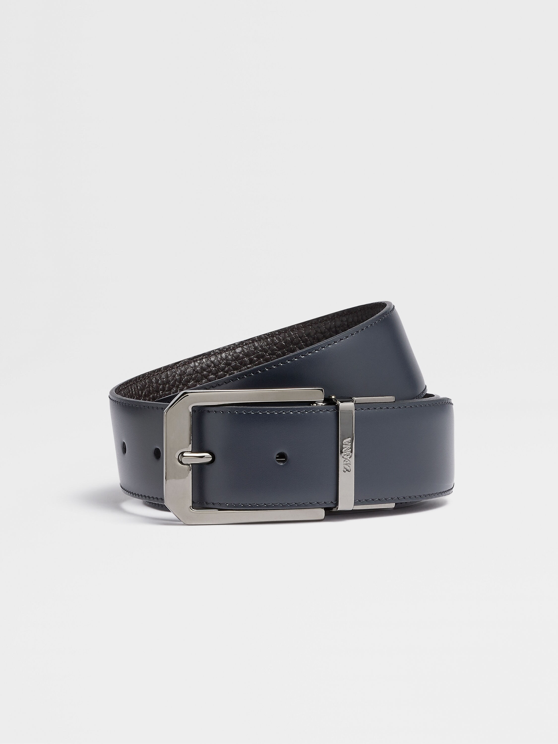 Blue and Dark Brown Reversible Leather Belt