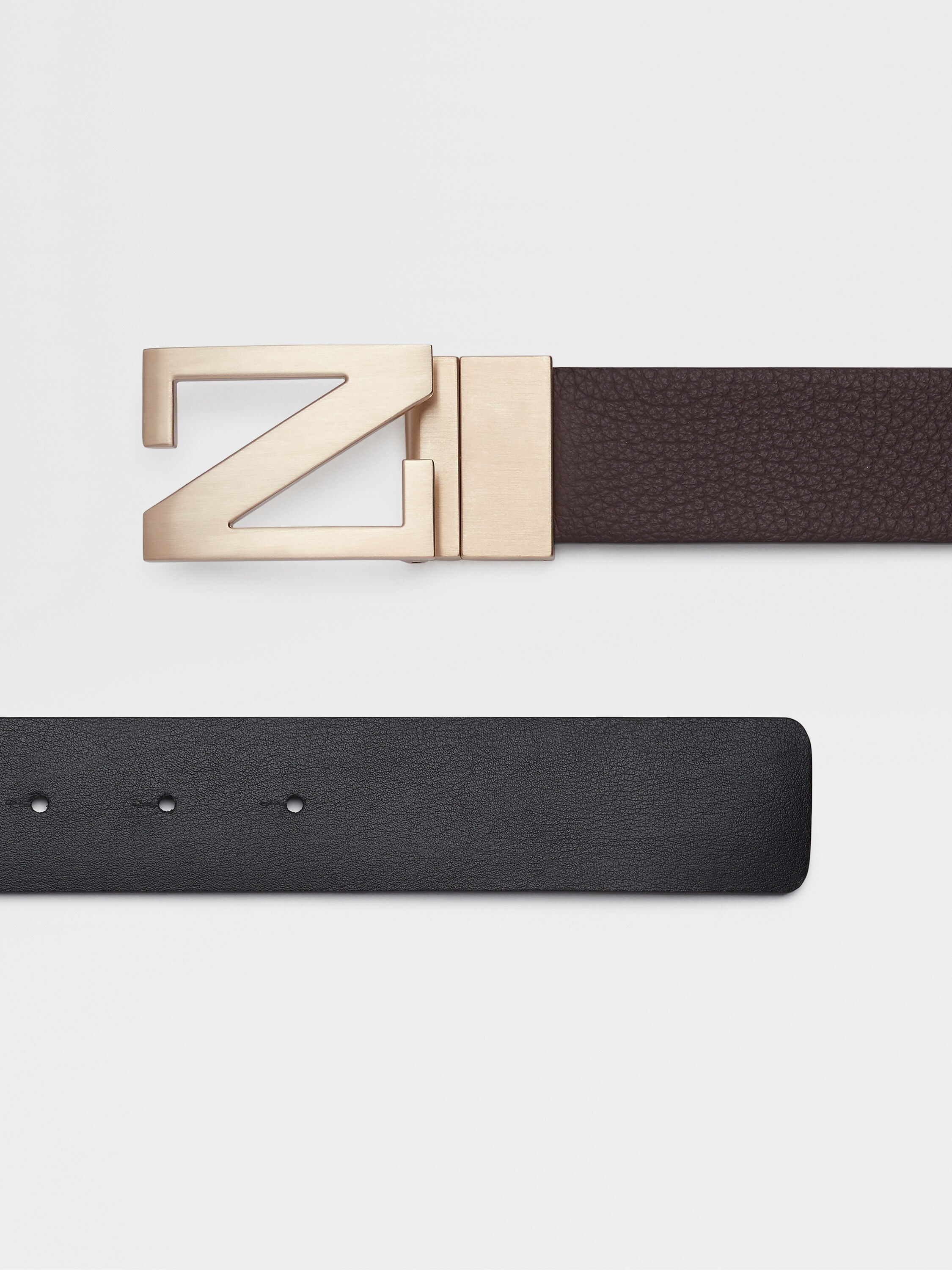 Dark Brown and Black Reversible Leather Belt Product detail photo #1
