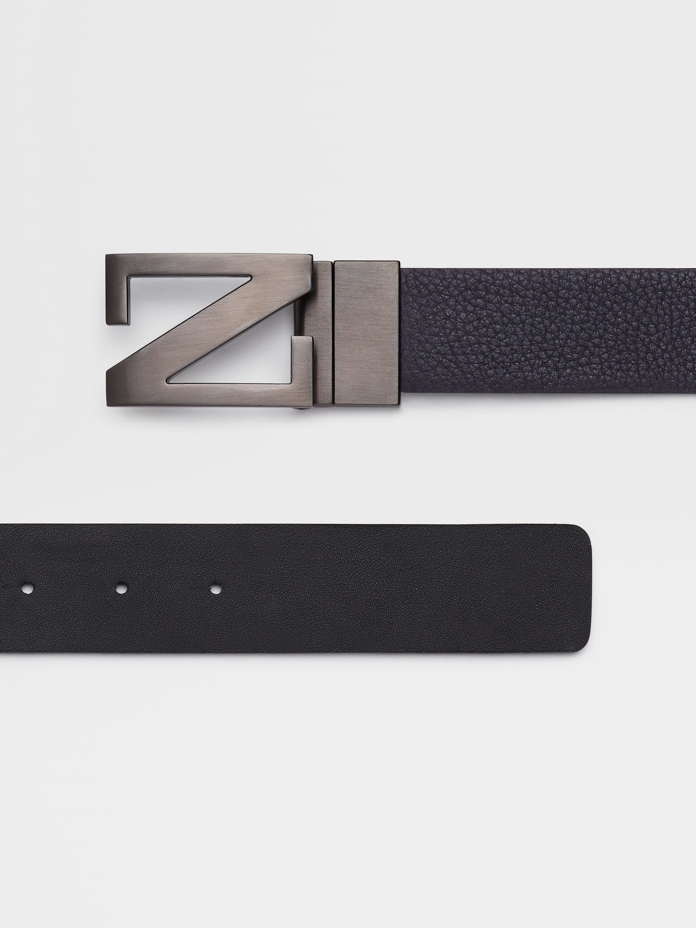 Navy Blue and Black Reversible Leather Belt Product detail photo #1