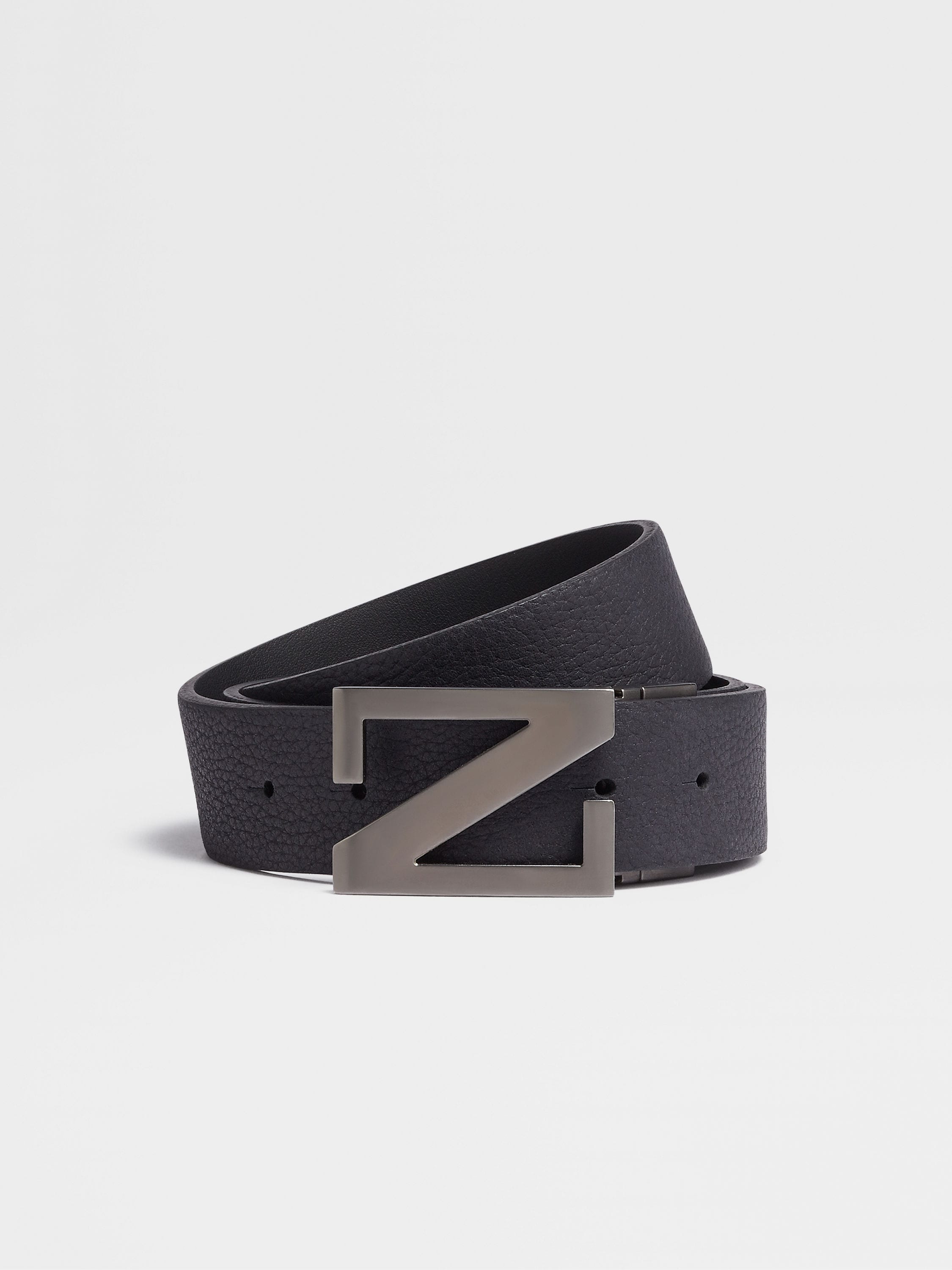 Navy Blue and Black Reversible Leather Belt