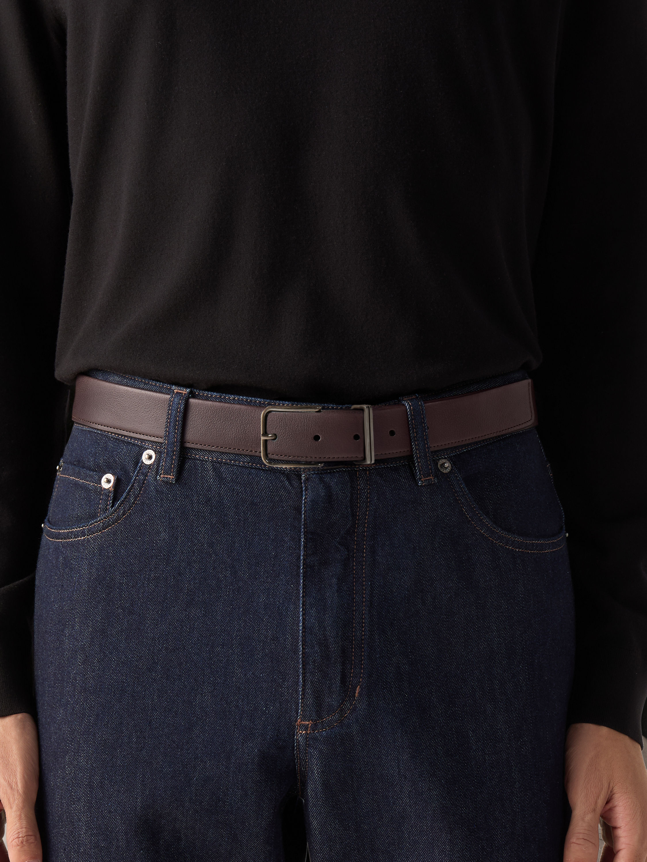 Dark Brown Leather Belt Product detail photo #2