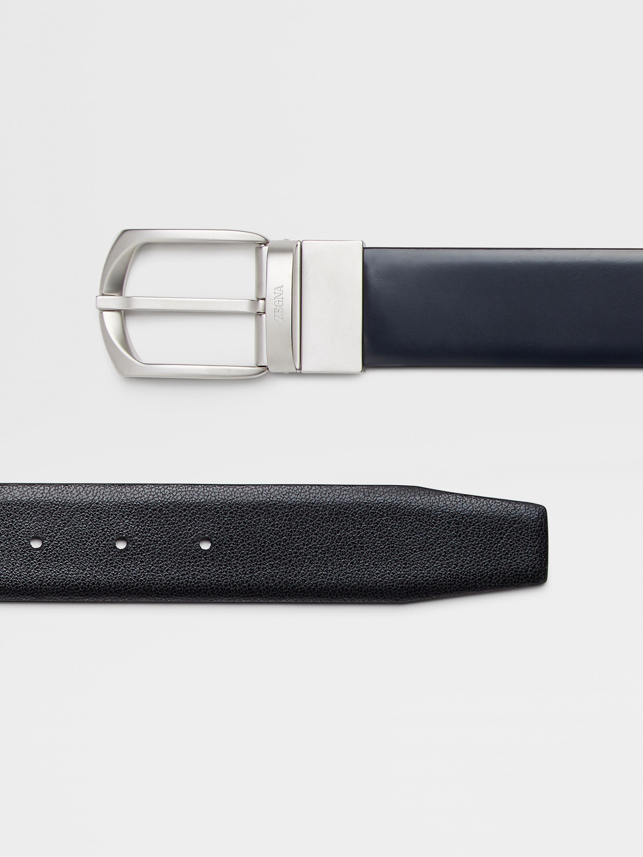 Blue and Black Reversible Leather Belt Product detail photo #1