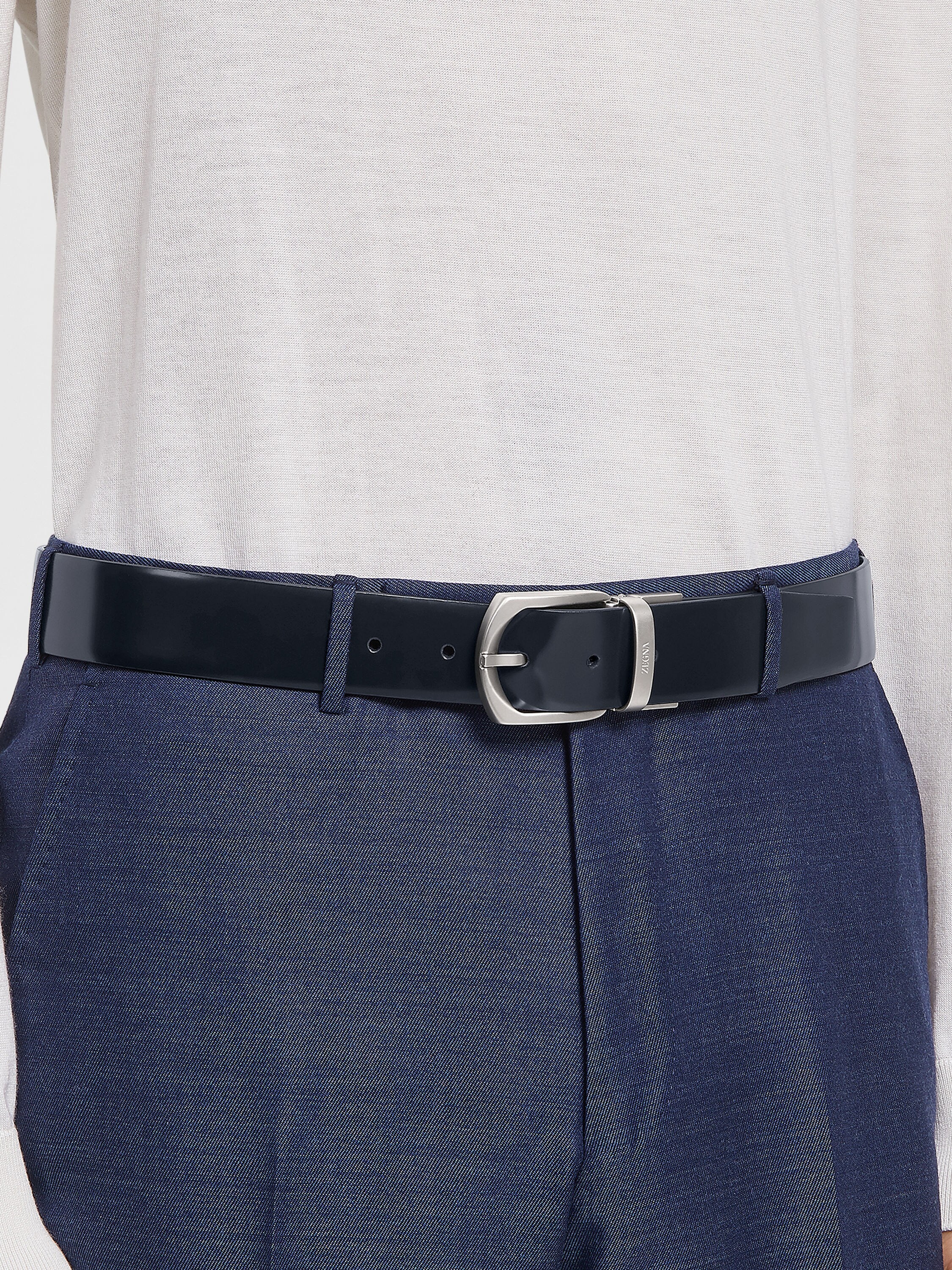 Blue and Black Reversible Leather Belt Product detail photo #2