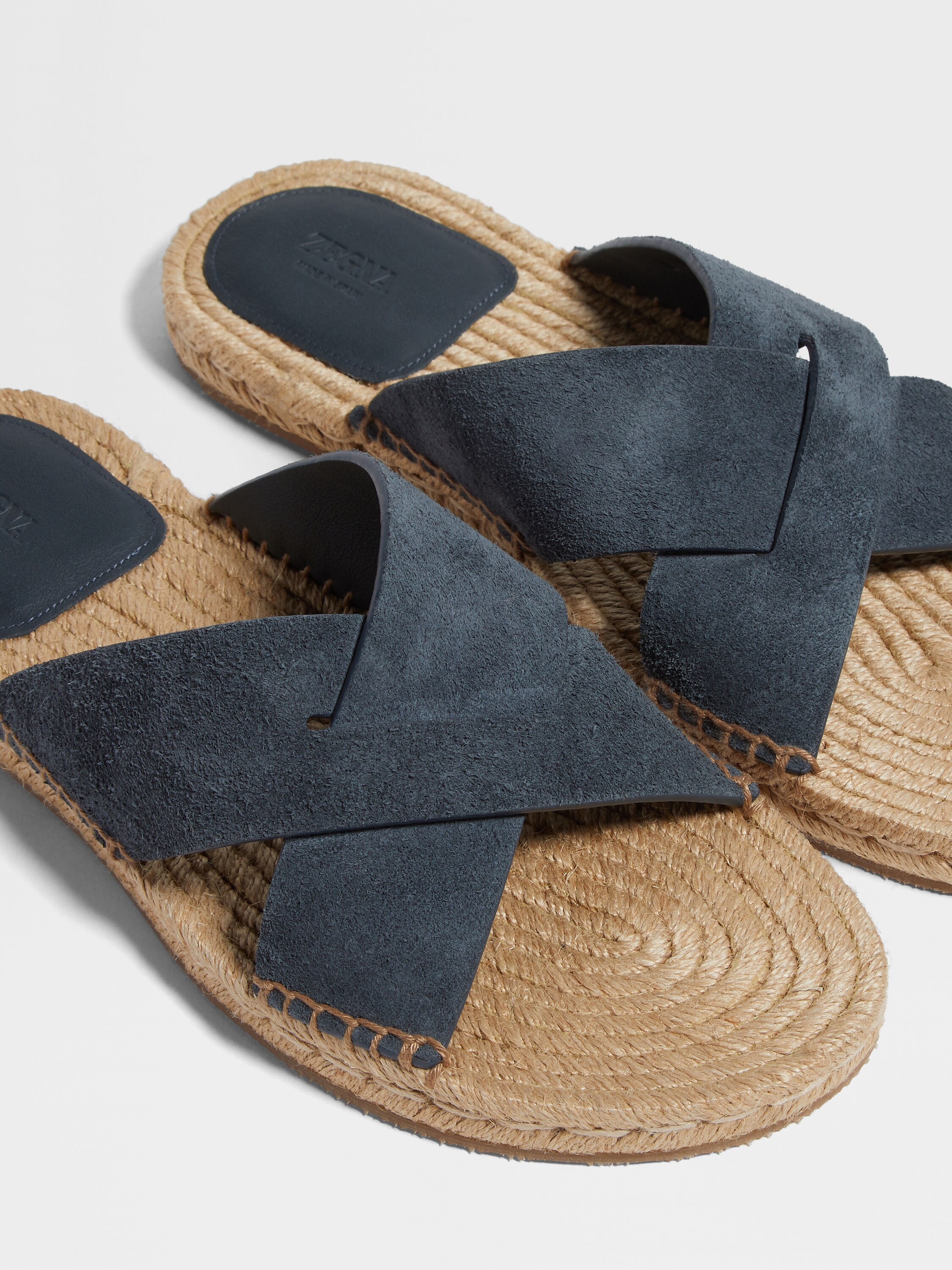 Dark Teal Blue Suede Espadrille Sandals Product detail photo #3