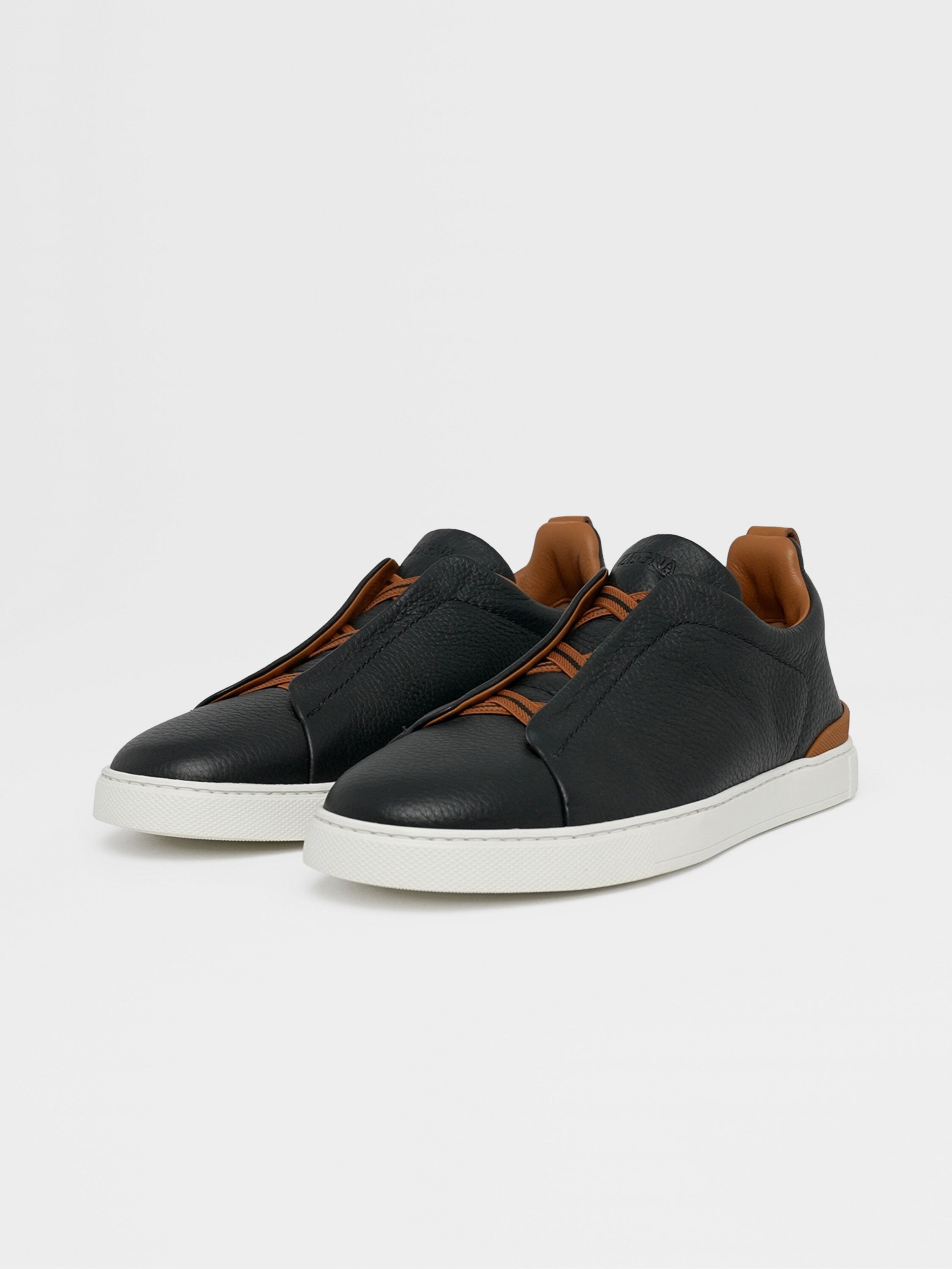 Black Deerskin and Leather Triple Stitch™ Sneakers