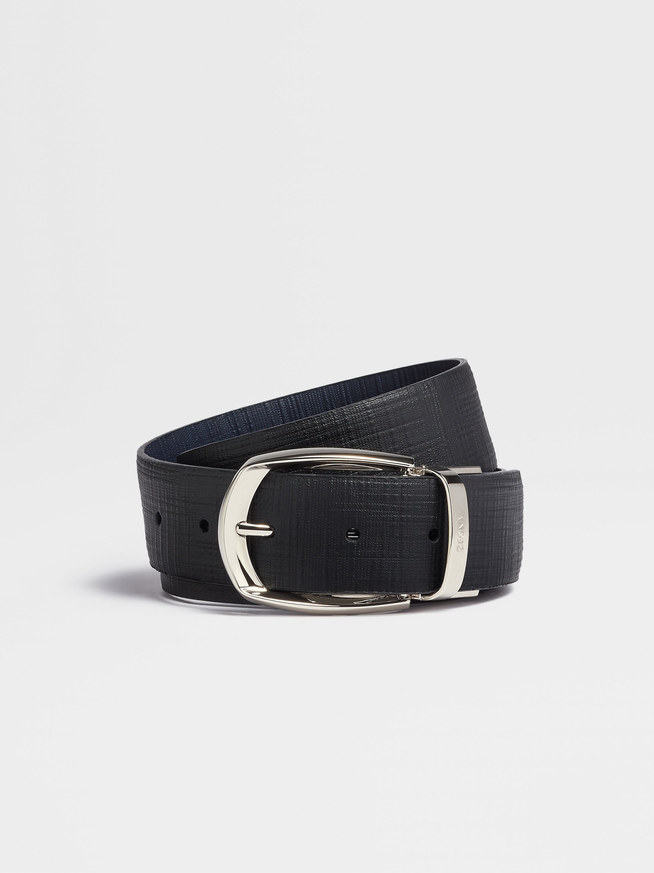 Black and Navy Blue Reversible Leather Belt
