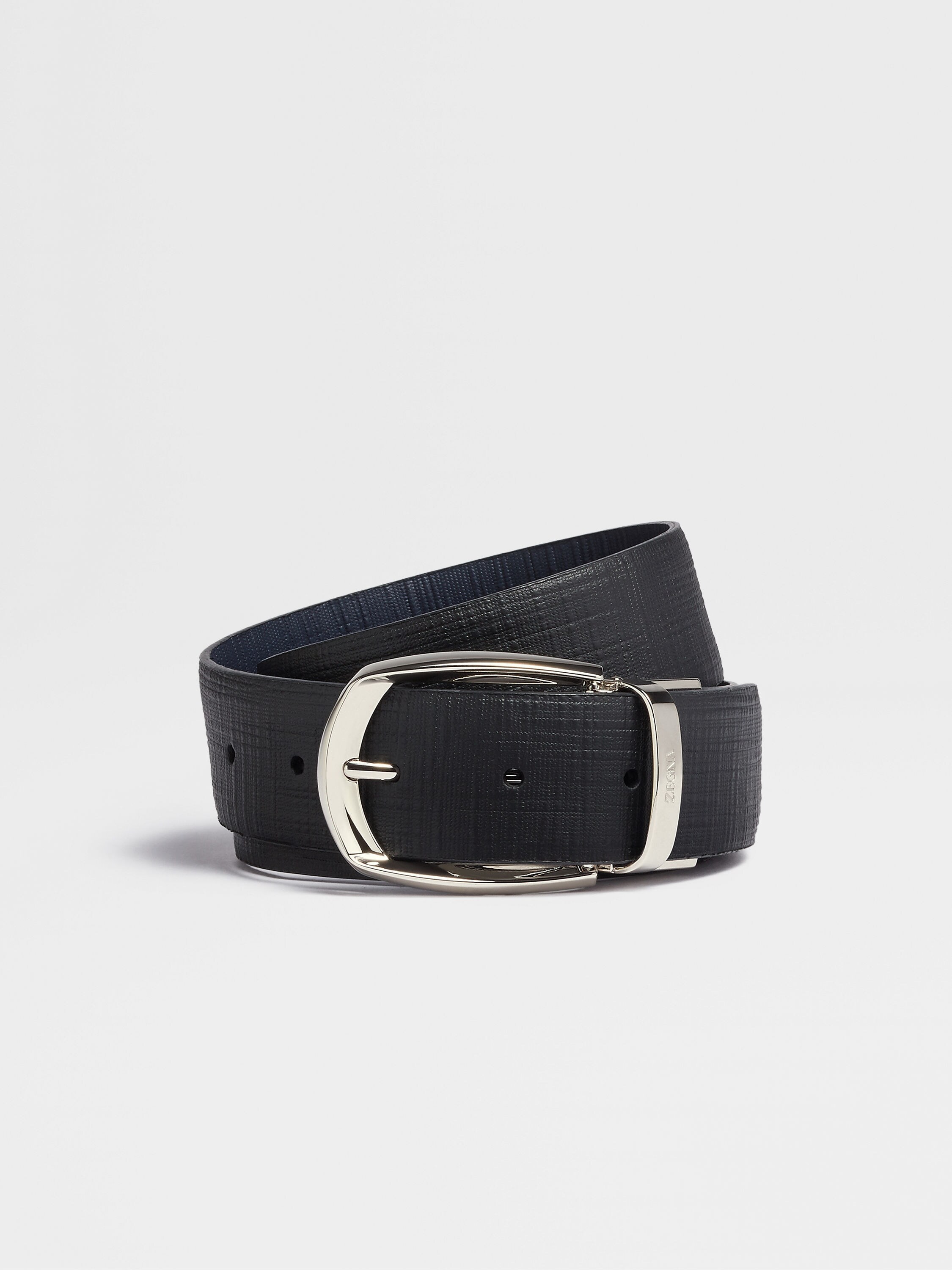 Black and Navy Blue Reversible Leather Belt Main product photo