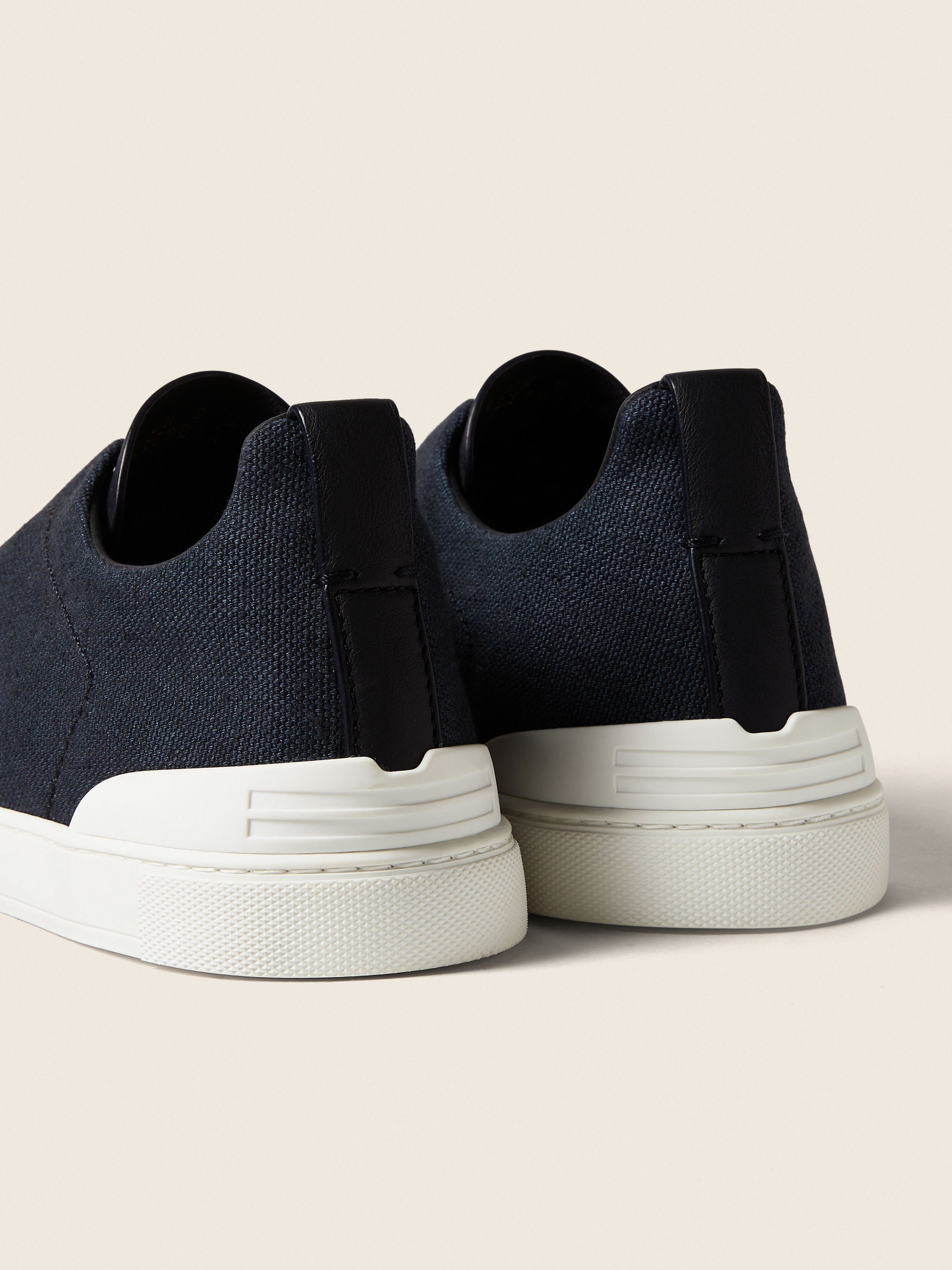 Navy Blue Cotton Linen and Leather Triple Stitch™ Sneakers Product detail photo #1