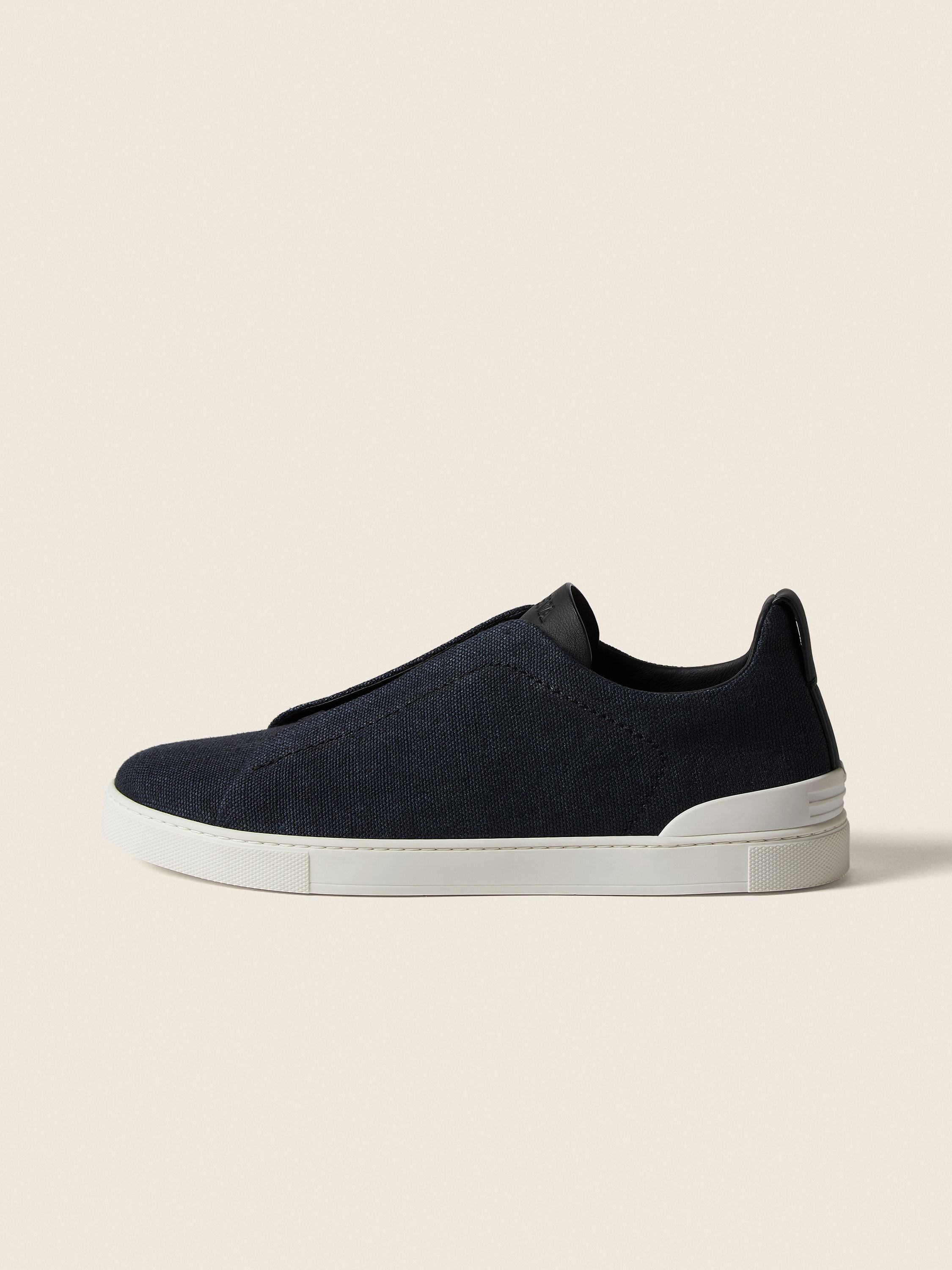 Navy Blue Cotton Linen and Leather Triple Stitch™ Sneakers Product detail photo #3