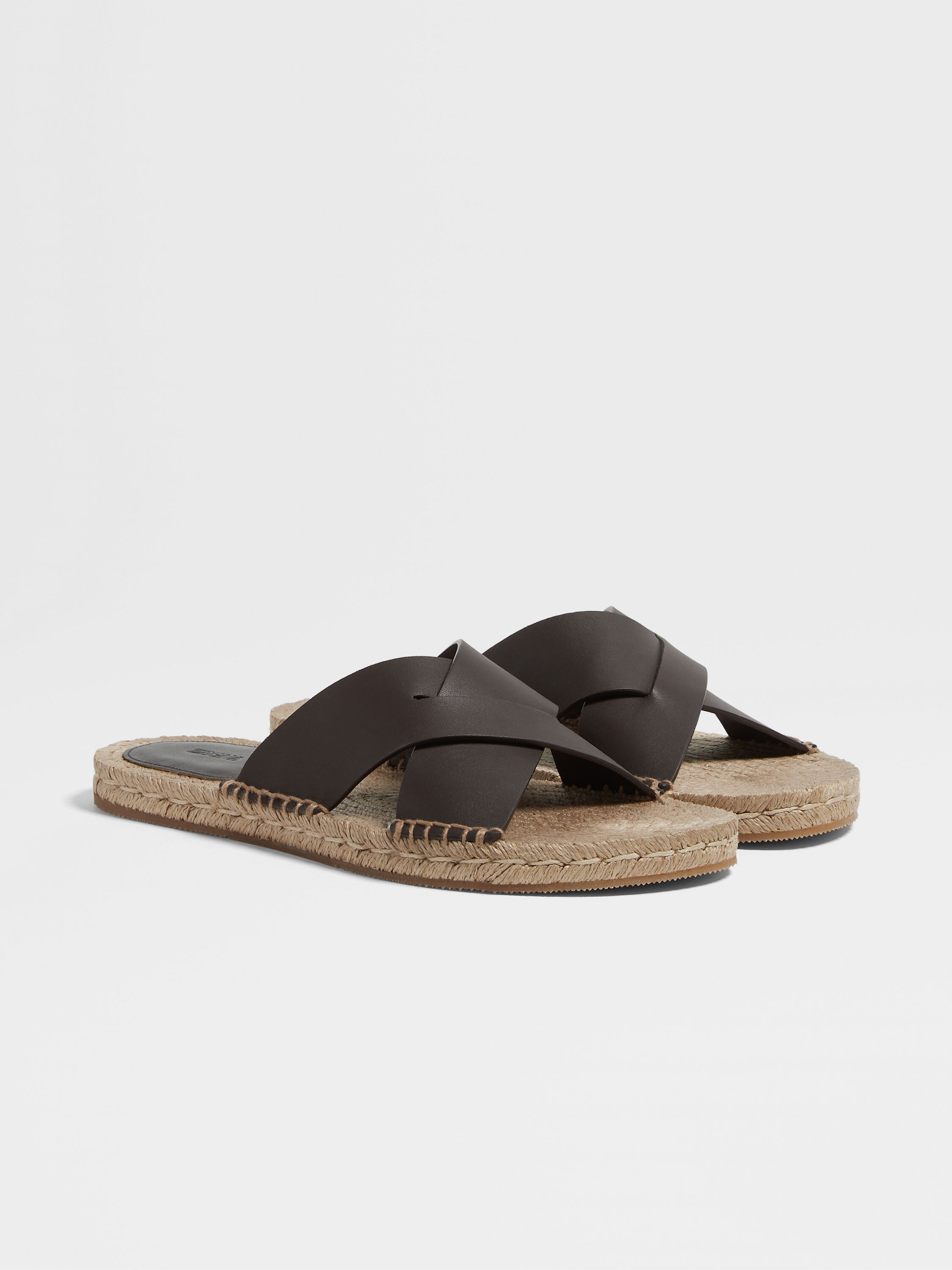 Dark Brown Leather Espadrille Sandals Product detail photo #2