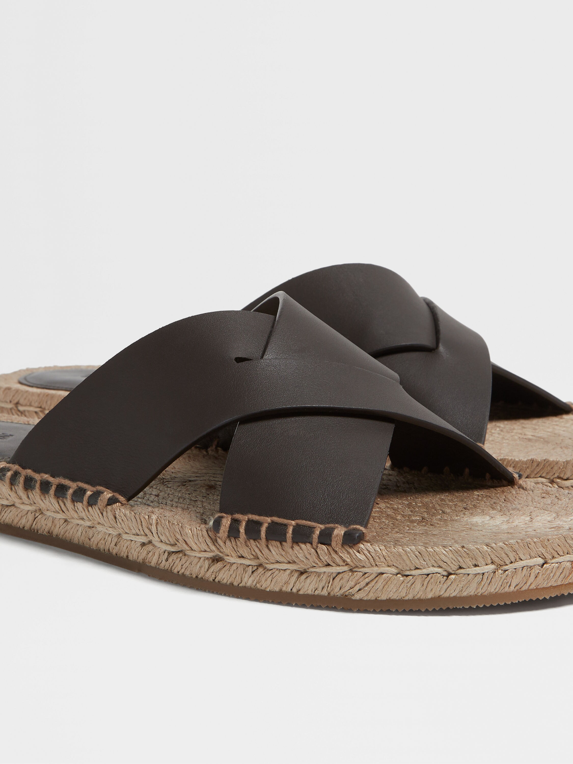 Dark Brown Leather Espadrille Sandals Product detail photo #3