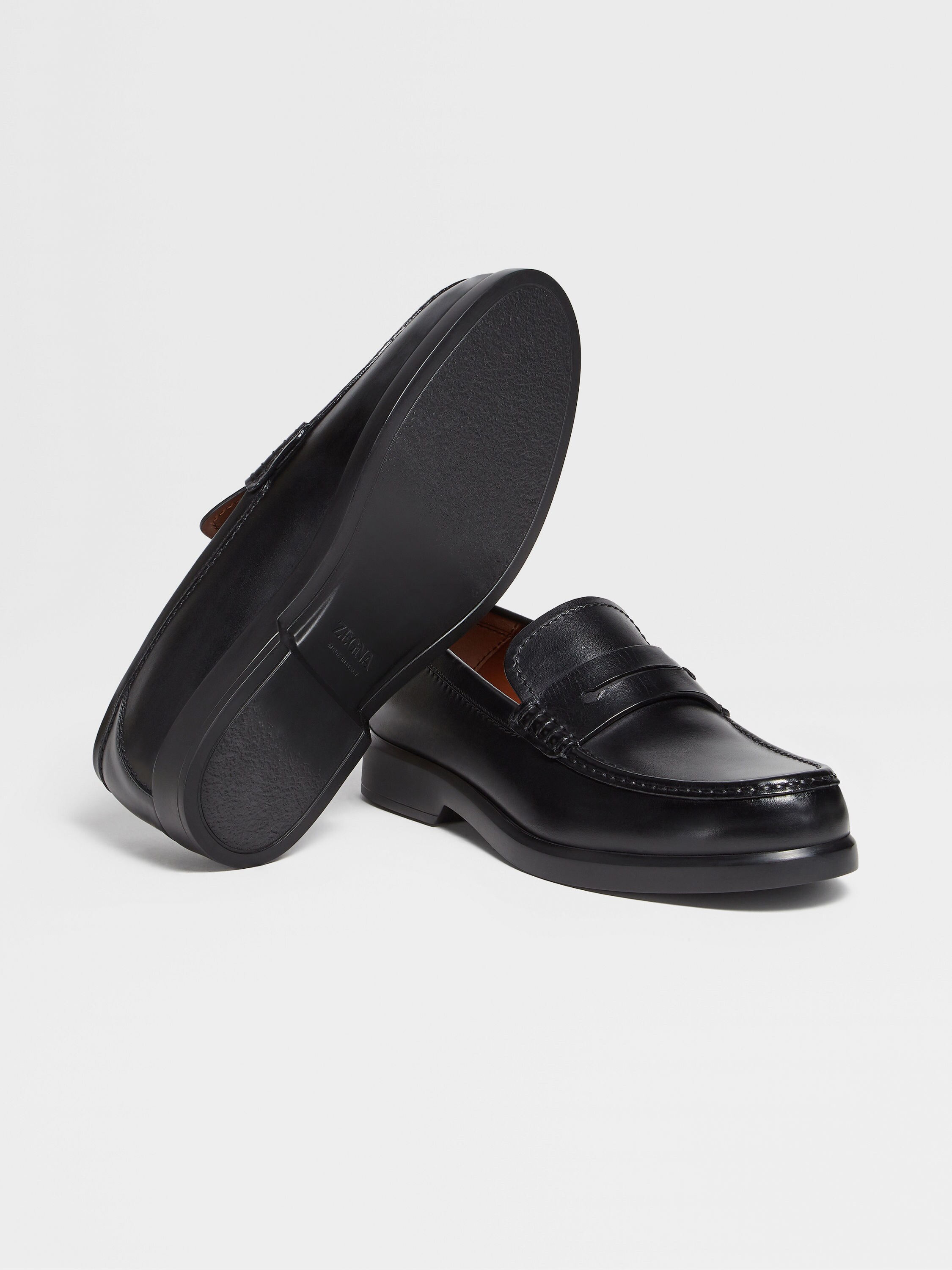 Black Hand-Buffed Leather X-Lite Loafers Product detail photo #1